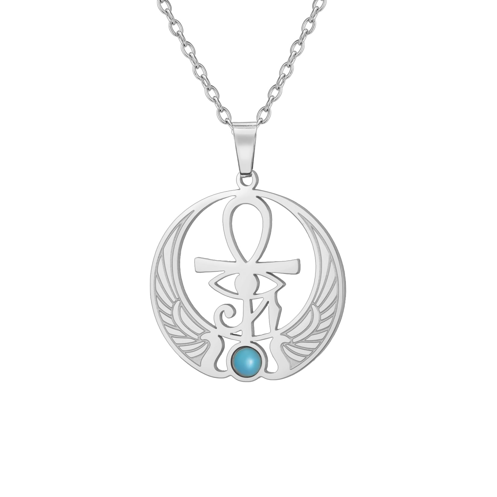EUEAVAN Ankh Kreuz Auge des Horus Edelstein Halskette Schlüssel des Lebens Skarabäus Anhänger ägyptische Göttin Isis Schutzamulett Religiöser Schmuck für Frauen Männer
