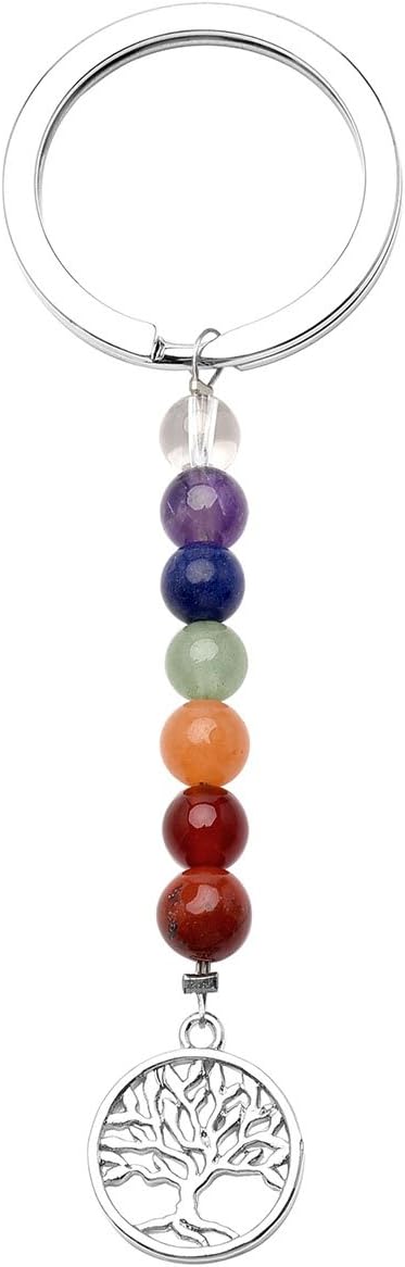JSDDE Schlüsselbund Natürlich Edelstein Lebensbaum Schlüsselanhänger 7 Chakra Anhänger Schlüsselring Keychain Schmuck