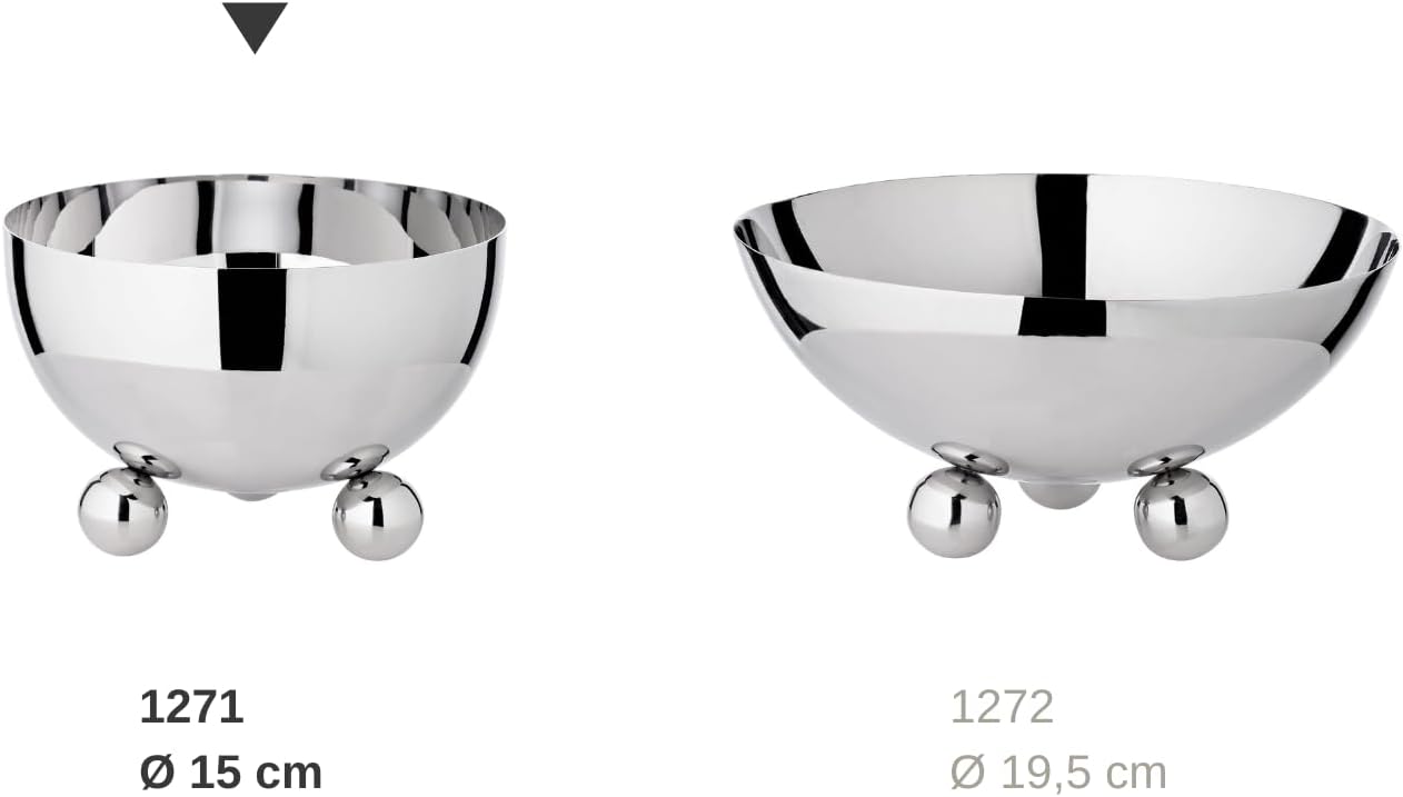EDZARD Chicago Bowl Diameter 15 cm Height 9 cm on 3 Ball Feet Polished Stainless Steel