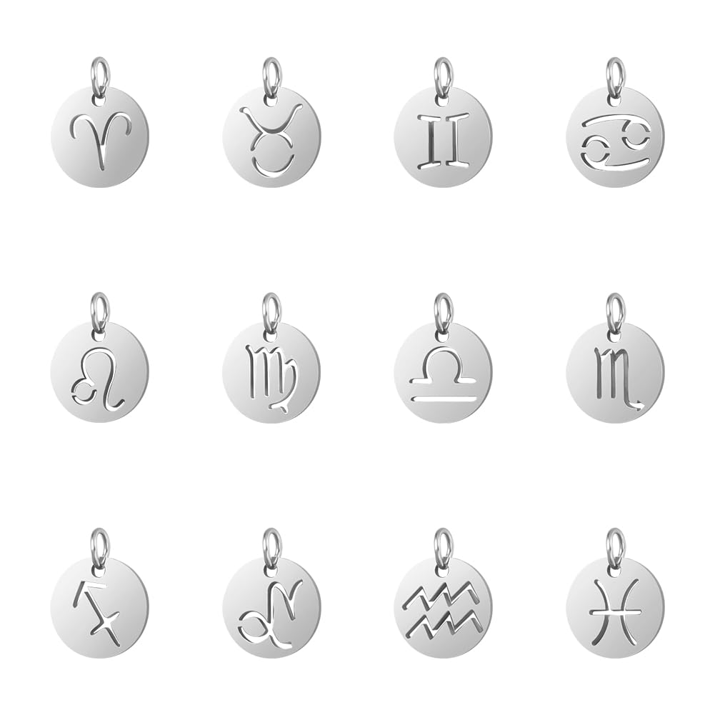 UNICRAFTALE Edelstahl 12 Sternbilder Charm Sternzeichen Anhänger Charms Flach Rund Sternbild Anhänger Für DIY Schmuck Armbänder Halskette Herstellung