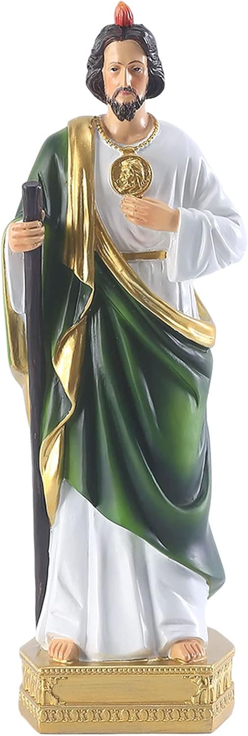 QIANLING Statue des Heiligen Jude, religiöse Kunstharz-Statuen, religiöses, farbiges Geschenk, Statue des heiligen Jude Thaddäus, geeignet für Ordensleute und Gläubige zum Beten zu Hause, als