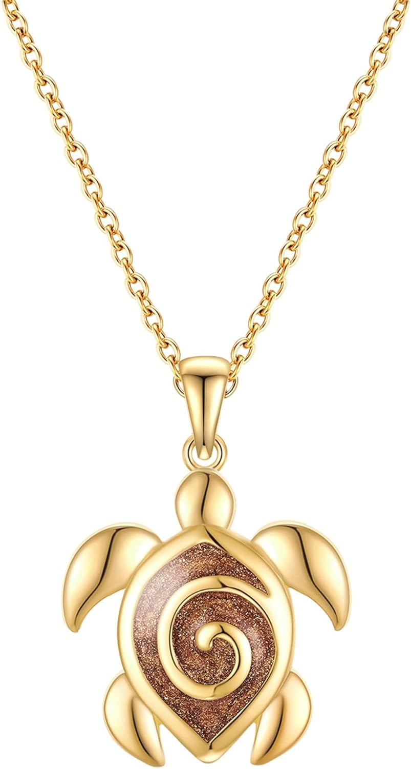 Rafaela Donata Damen Kette aus 925/- Sterling Silber gelbvergoldet 14 Karat mit Emaille braun Silberkette Schildkröte
