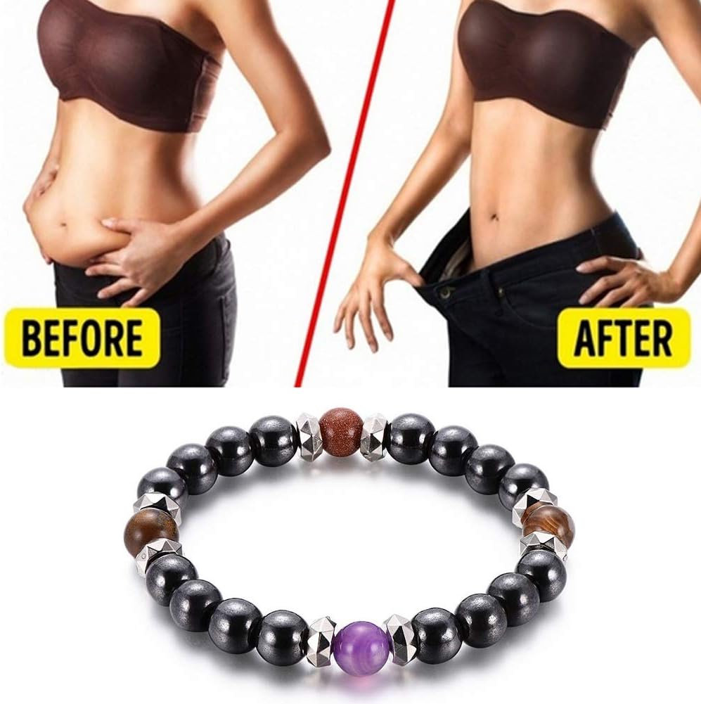 Mysika Bestt Magnetic Bracelet - Unisex Hematite Therapy Stone Round Beads Stretch Bangle for Weight Loss Weight Loss Anti-Fatigue Jewellery, Stone, Agate