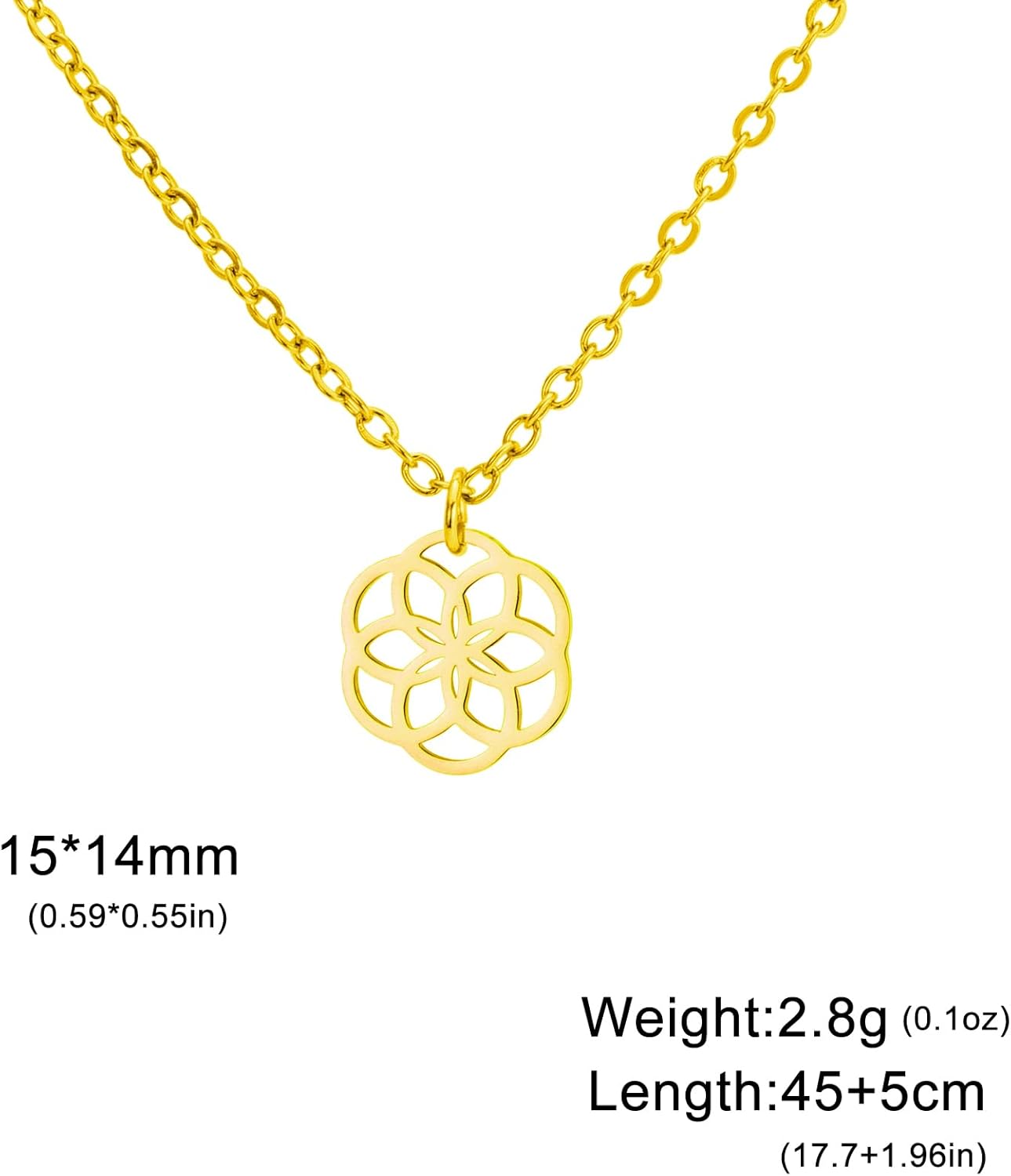 LIKGREAT Blume des Lebens Halskette Seeds of Life Anhänger Halskette Heilige Geometrie Symbol Halskette Spirituelle Heilung Amulett Schmuck