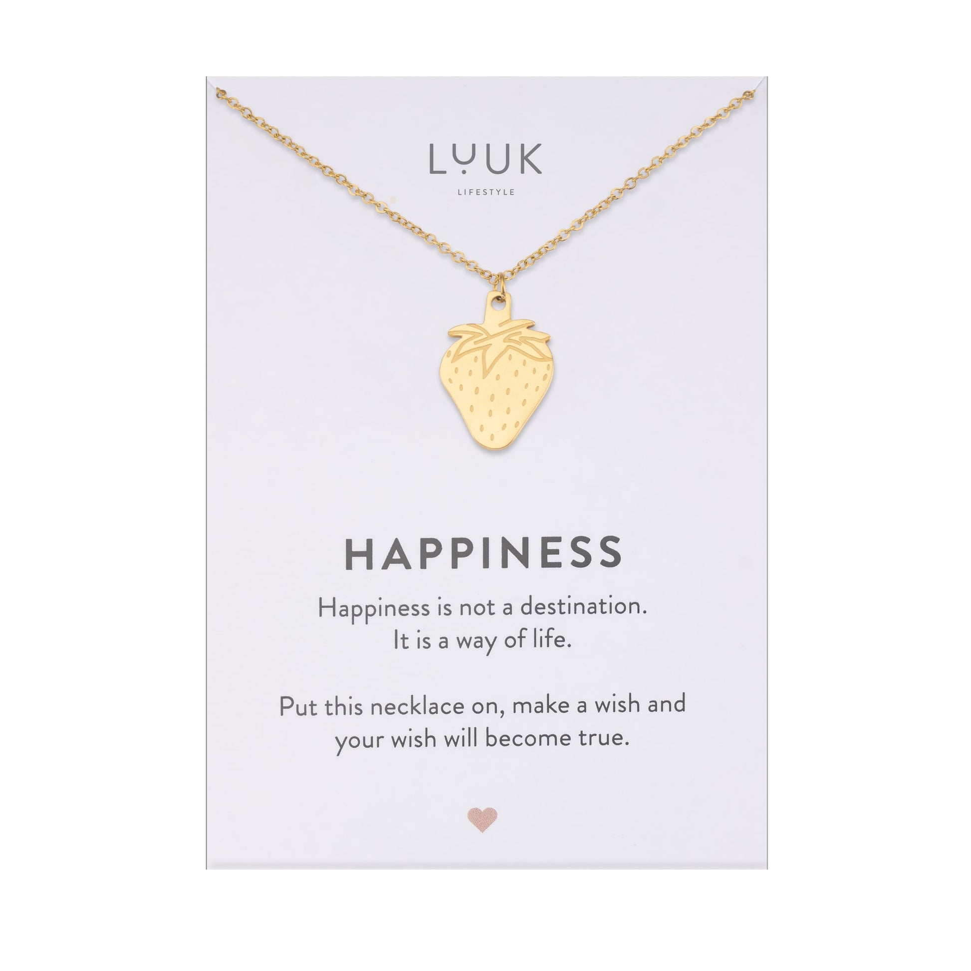 LUUK LIFESTYLE Filigrane Halsketten mit Anhänger und Karte mit HAPPINESS Spruch, zeitloses Design und moderne Motive, in Silber, Gold und Rosegold