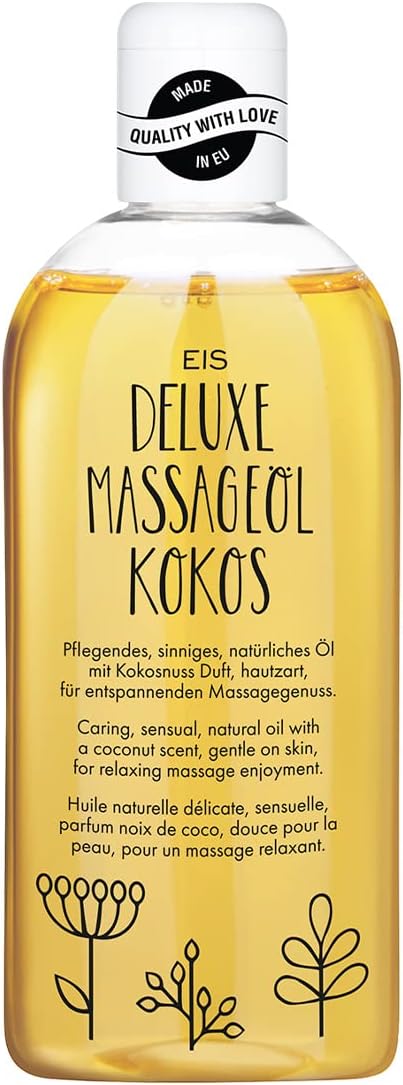 EIS Deluxe Massageöl | Erotisches Massage Öl für sinnliche Momente | Erotik-Wellness & Massage mit Kokos Aroma | Intimes Körperöl für Partnermassagen & Vorspiel | Entspannend & wärmend | 250 ml