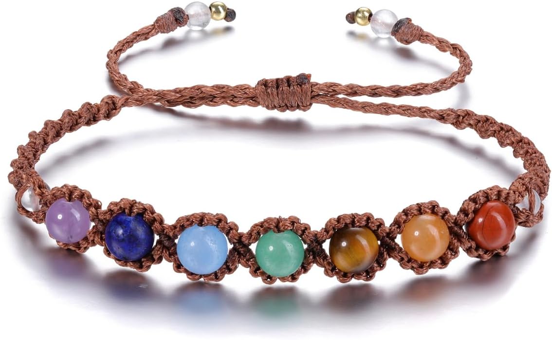 GEHECRST Edelstein 7 Chakra Armband - Heilsteine Einstellbare Armbänder, Yoga Glücksarmband, Healing Reiki Energietherapie Glückbringen Talisman