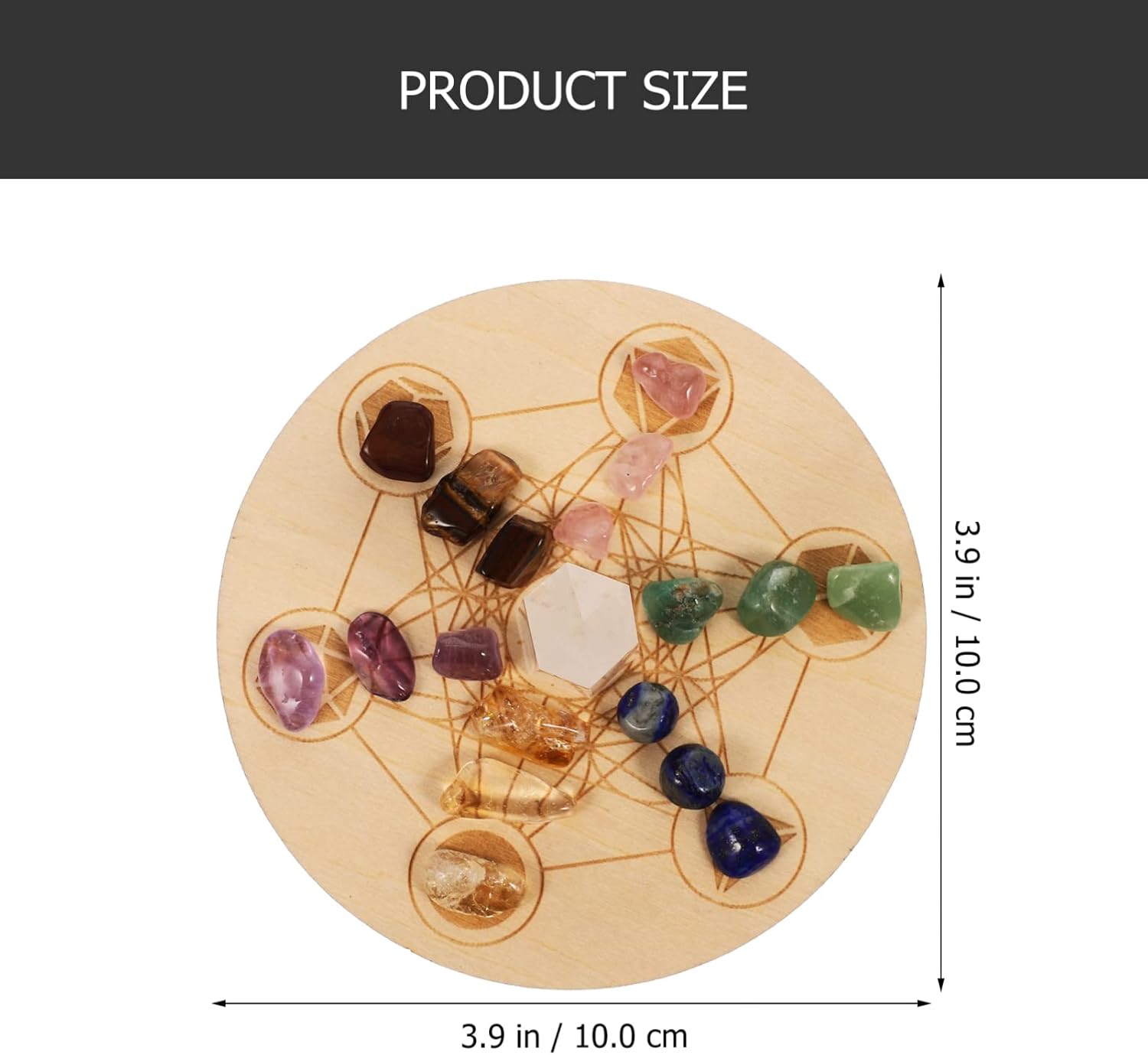 Artibetter Metatrons Cube Crystal Grid Sacred Geometry with Stone Chakra Raw Crystal Dots Mountain Sacred Geometry Wood Energy Grid Altars Supplies