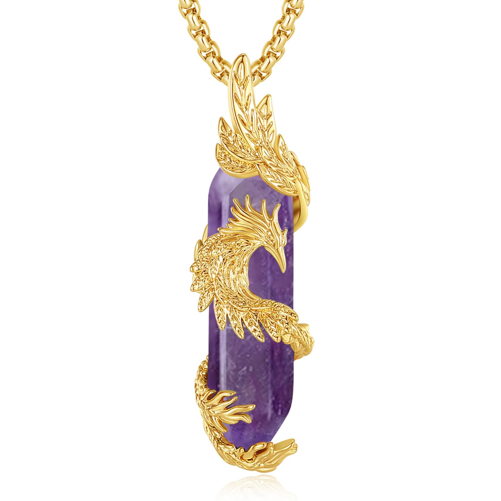 INFUSEU Kristall Phönix Kette, Vogelhänger Spirituelle Tiere Halskette Schmuck Kristall Rising Phoenix Lapislazuli Geschenke für Frauen Mädchen Damen