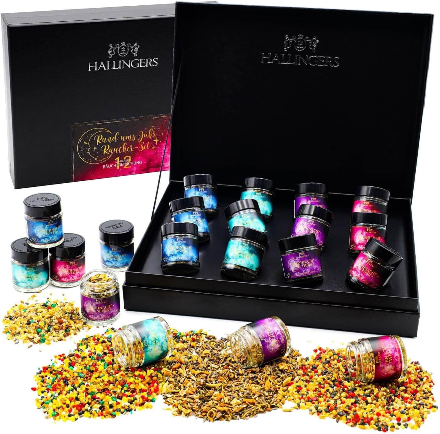 Hallingers Räucherwerk-Set für das ganze Jahr - 12er Premium Räucherwerk als Geschenk-Set zum Räuchern (Set) - Muttertagsgeschenk & Geschenkideen zum Vatertag | Glückwunsch Jahrestag Freundschaft Gene