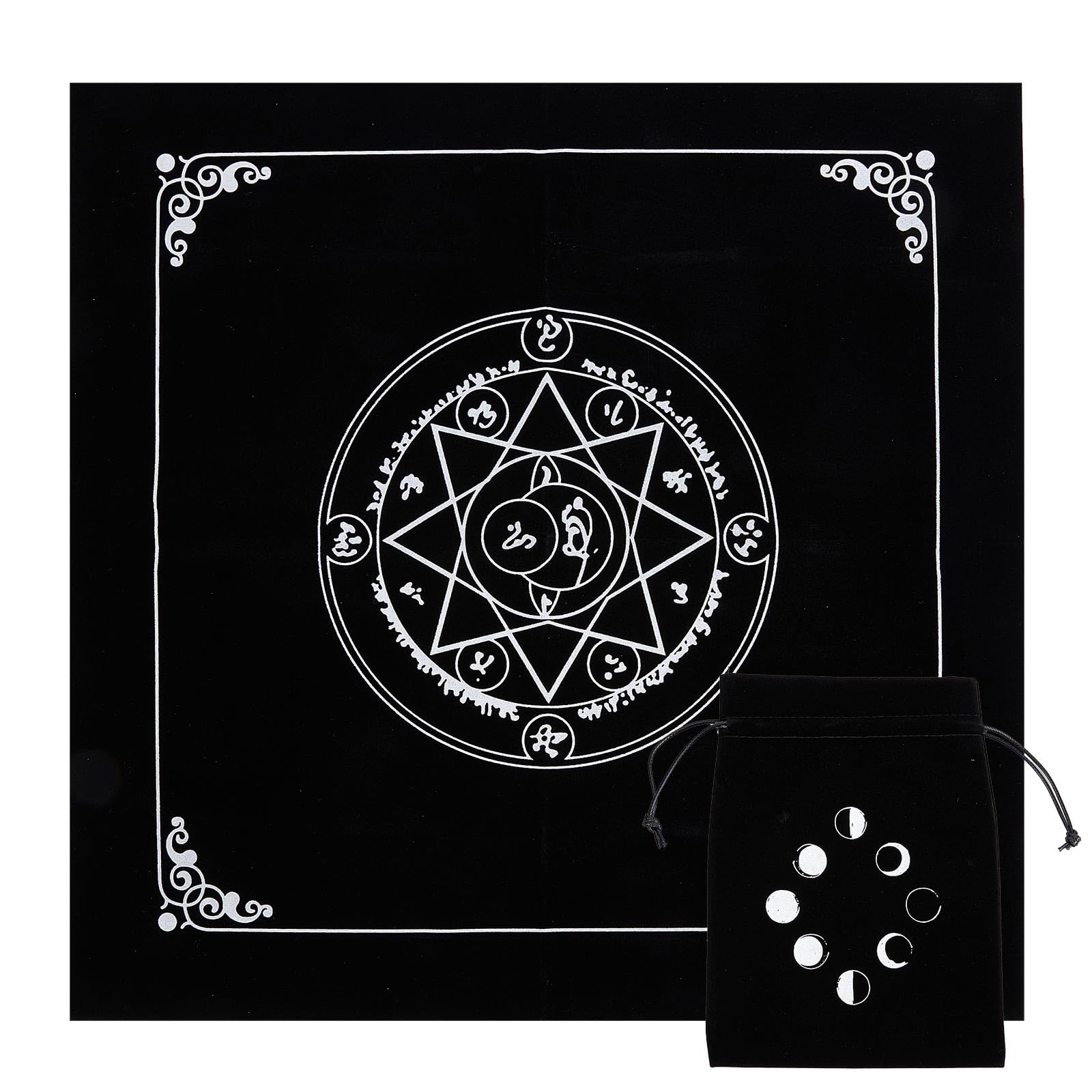 CREATCABIN Altartuch Mond Sonne Stern Pentagramm Himmlisches Tarot-Deck Spiritueller Wandteppich Tischdecke Macht Heiliges Tuch Astrologie Für Wahrsagen Premium-Hexereizubehör Pagan 19.29x19.29 cm