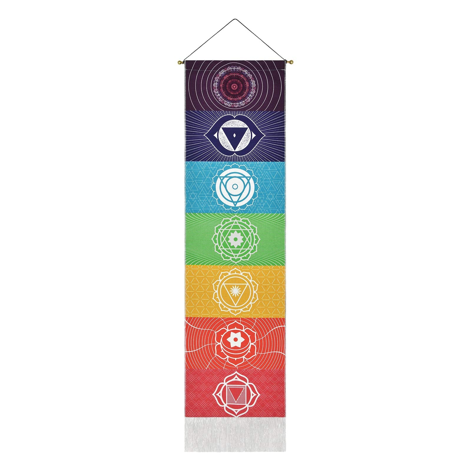 Yugarlibi Set of 2 Chakra Wall Hangings, Meditation Yoga Trippy Tapestry with Tassel, Mandala Tapestry, Wall Hangings for Bedroom, Living Room, Black and White Chakra 130 x 32.5 cm