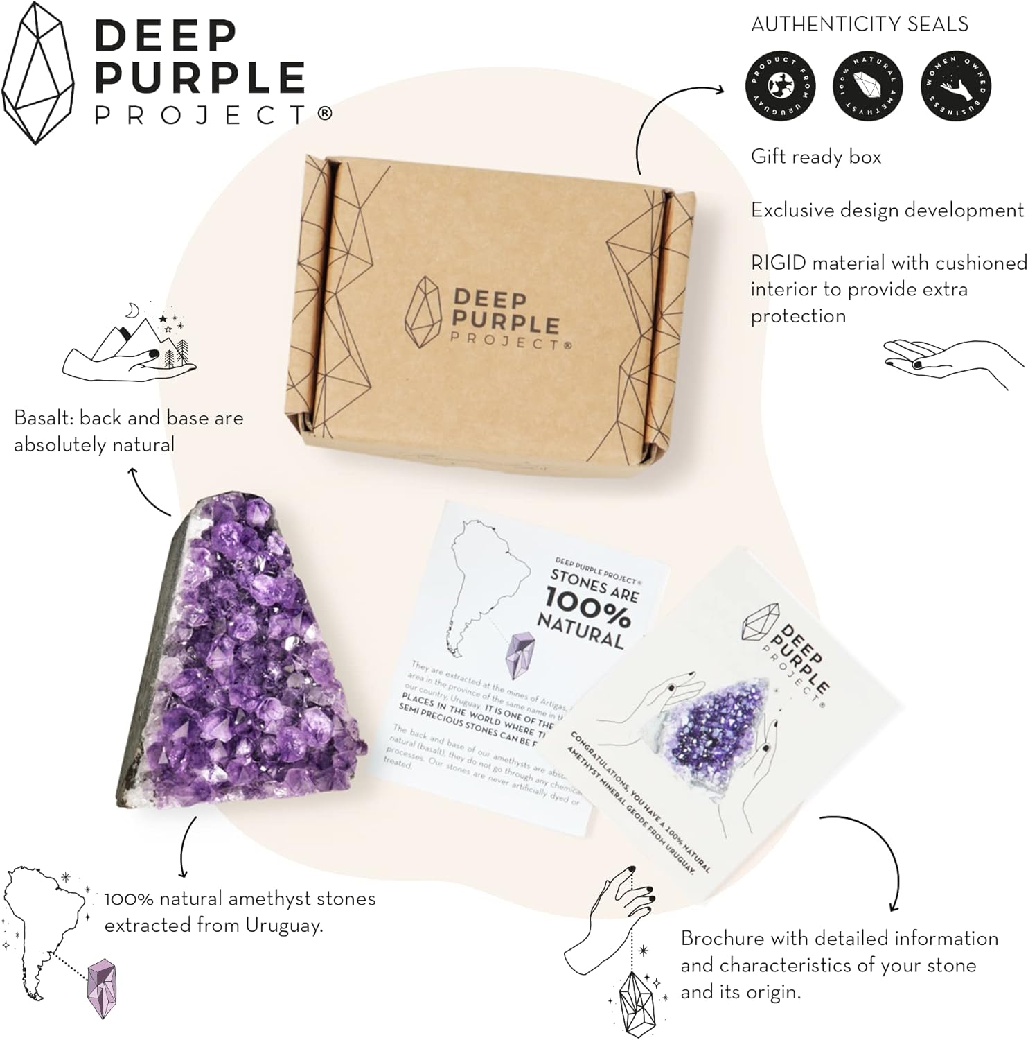 Deep Purple Project Amethyst Druse Stein Echt (250 gramm bis 500), Amethyst Geode Groß, Kristalldruse aus Uruguay