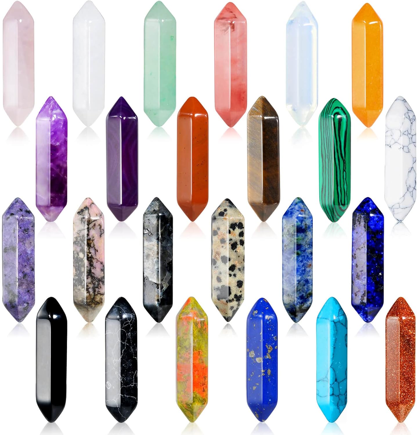 24Stück Heilende Kristalle Steine Sets, Sechseckige Heilkristalle Reiki Meditation Edelstein Chakra Steine Amethyst Tigerauge Obsidian Malachit Heilsteine Anhänger Spirituelle Deko Esoterik Geschenke