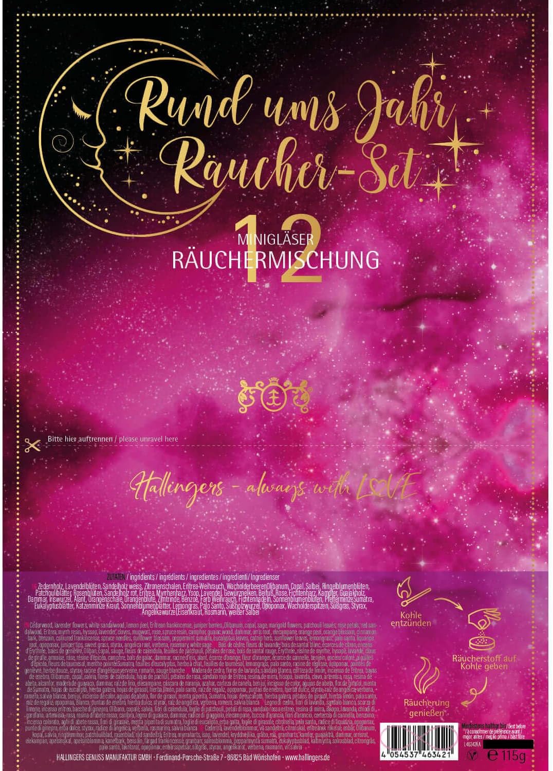 Hallingers Räucherwerk-Set für das ganze Jahr - 12er Premium Räucherwerk als Geschenk-Set zum Räuchern (Set) - Muttertagsgeschenk & Geschenkideen zum Vatertag | Glückwunsch Jahrestag Freundschaft Gene
