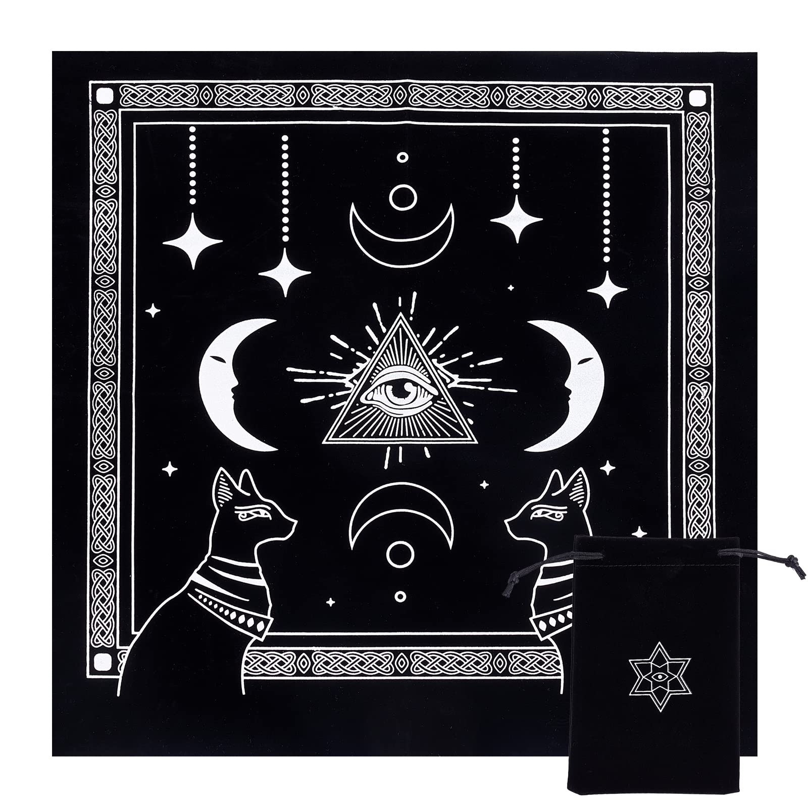 CREATCABIN Altartuch Mond Sonne Stern Pentagramm Himmlisches Tarot-Deck Spiritueller Wandteppich Tischdecke Macht Heiliges Tuch Astrologie Für Wahrsagen Premium-Hexereizubehör Pagan 19.29x19.29 cm