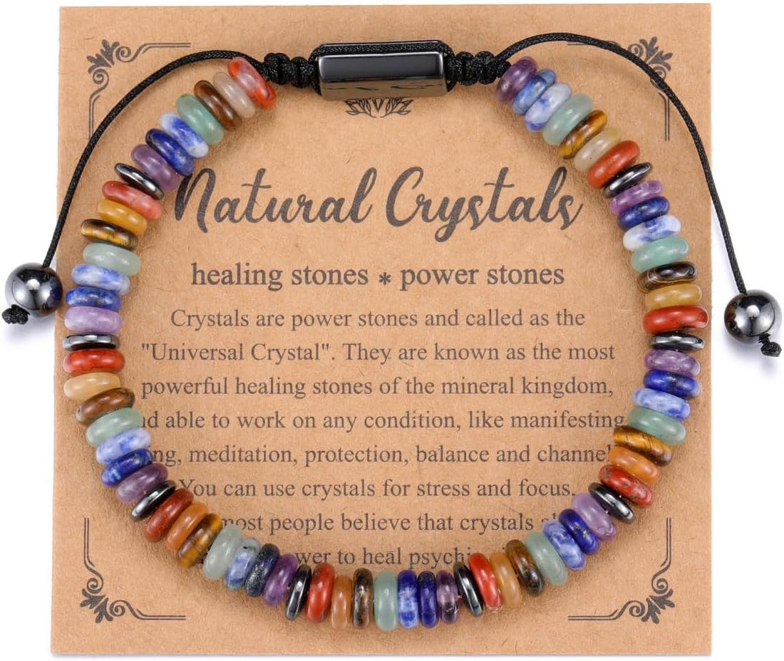 GEHECRST 7 Chakra Armband Edelstein Armbänder Natürliche Chakra Steine Yoga Armband Healing Reiki Energietherapie Glückbringen Edelstein für Damen Herren (Stil 6)