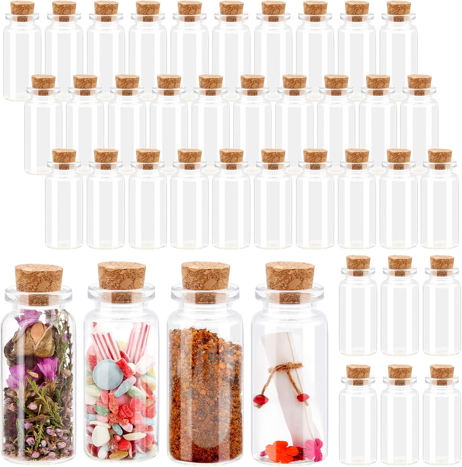 Acetiti 36 Stück Mini Glasflaschen, 10ml Wunschflaschen mit Korken Kleine Glasflaschen Zaubergläser leere Nachricht Flaschen für Hochzeit Wunsch, Party Dekoration, Kunst & Handwerk, Geschenk