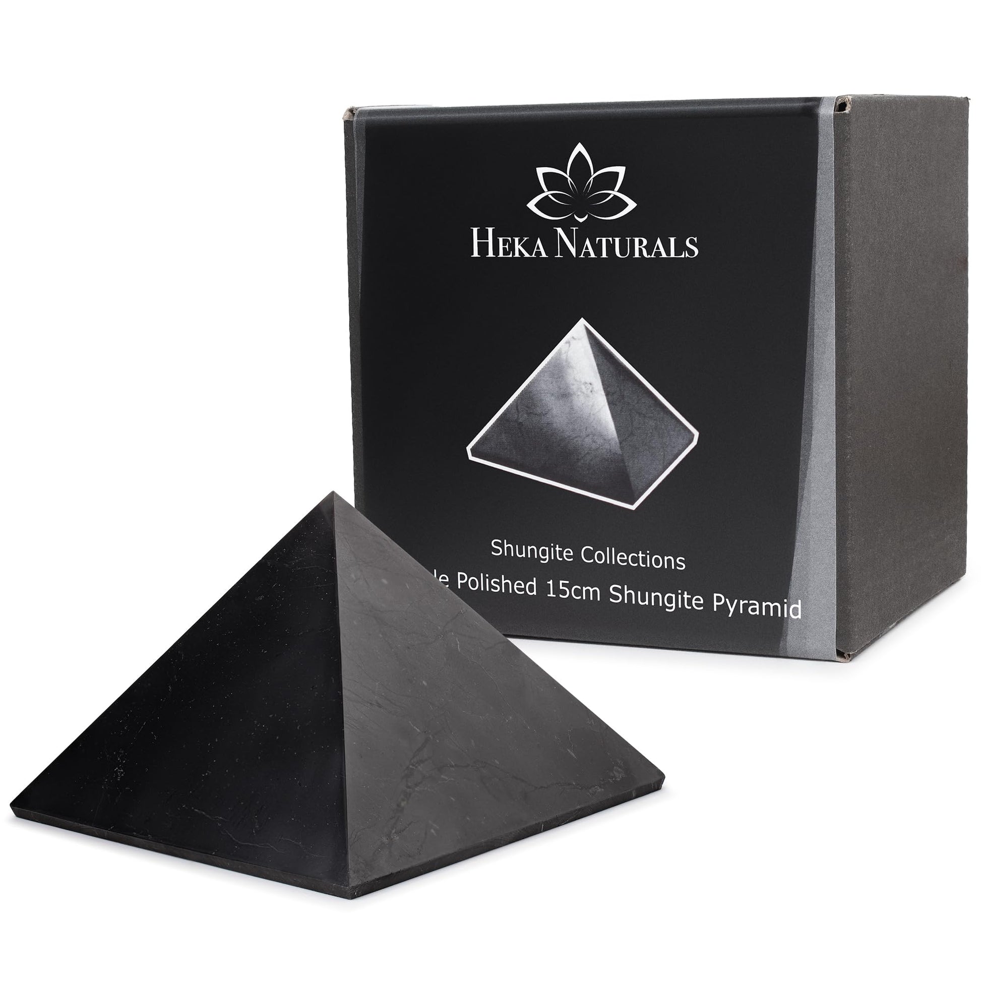 Heka Naturals Polierte Shungit Pyramide Kristall | 5 cm - Schwarze Mineralsteine fĂĽr Dekoration & Meditation - Wohnzimmerkristalle - NatĂĽrliche Barriere & Reiniger - Fullerene