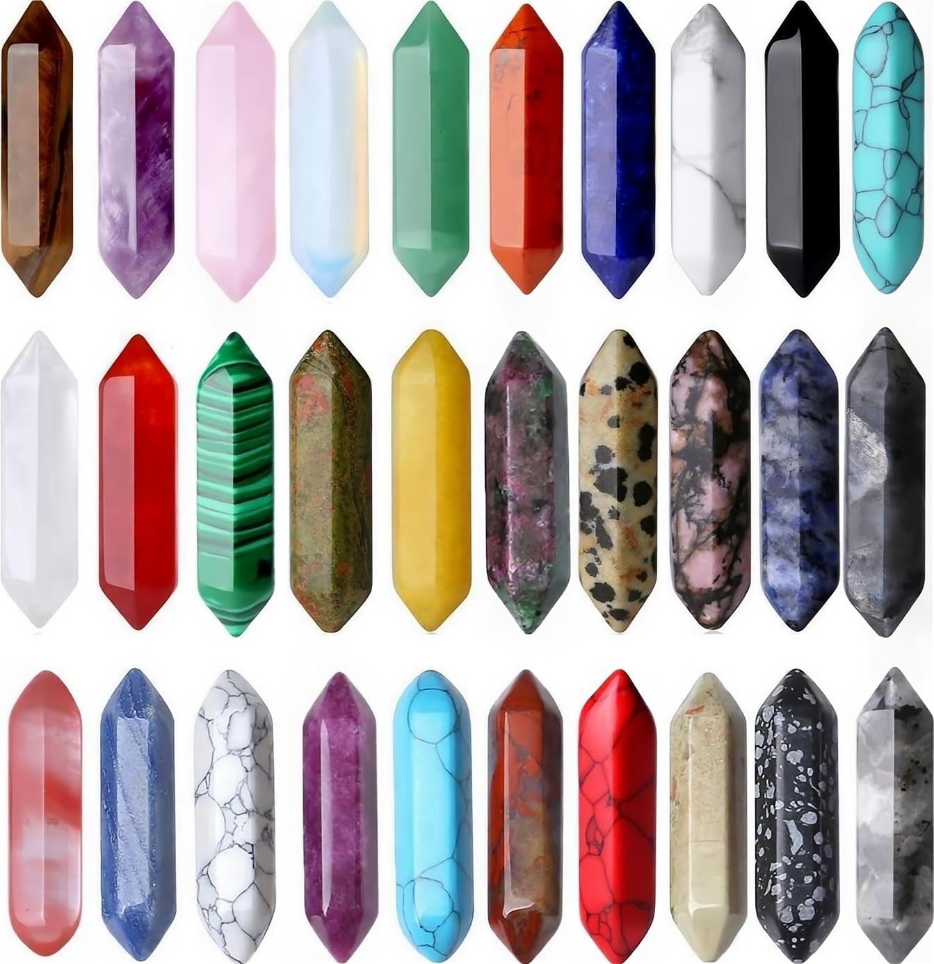 QINJIEJIE 20 Stück Edelsteine Sechseckige Kristalle Heilsteine Set Reiki Stein Amethyst Tigerauge Rosenquarz Heilende Kristall Edelstein Esoterik Geschenke Chakra Steine Spirituelle Deko