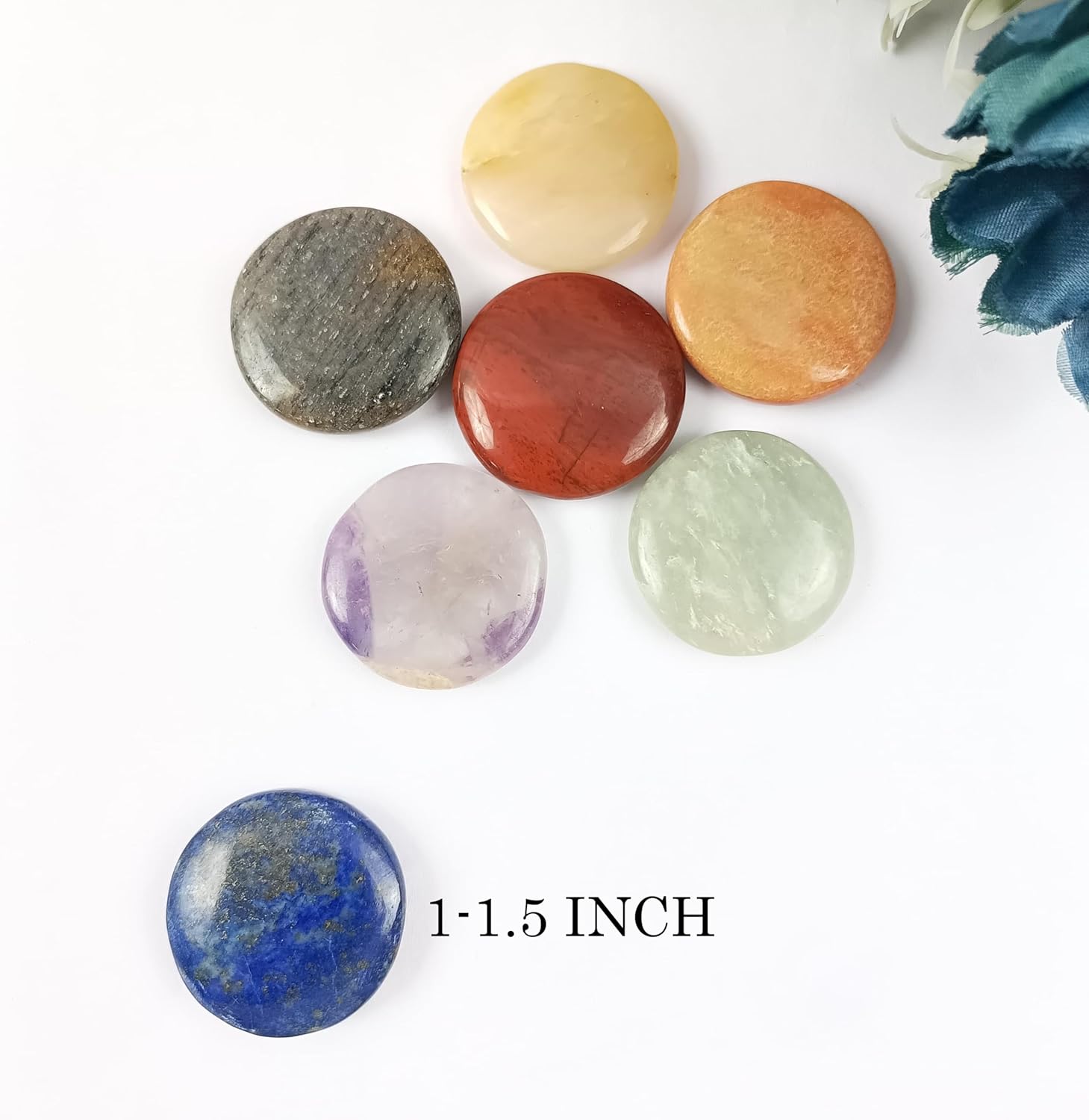 Jet International Fantastischer Chakra Edelstein 7 Rundstein Set Palm Worry Stein Daumen Stein Kristalltherapie Geometrie