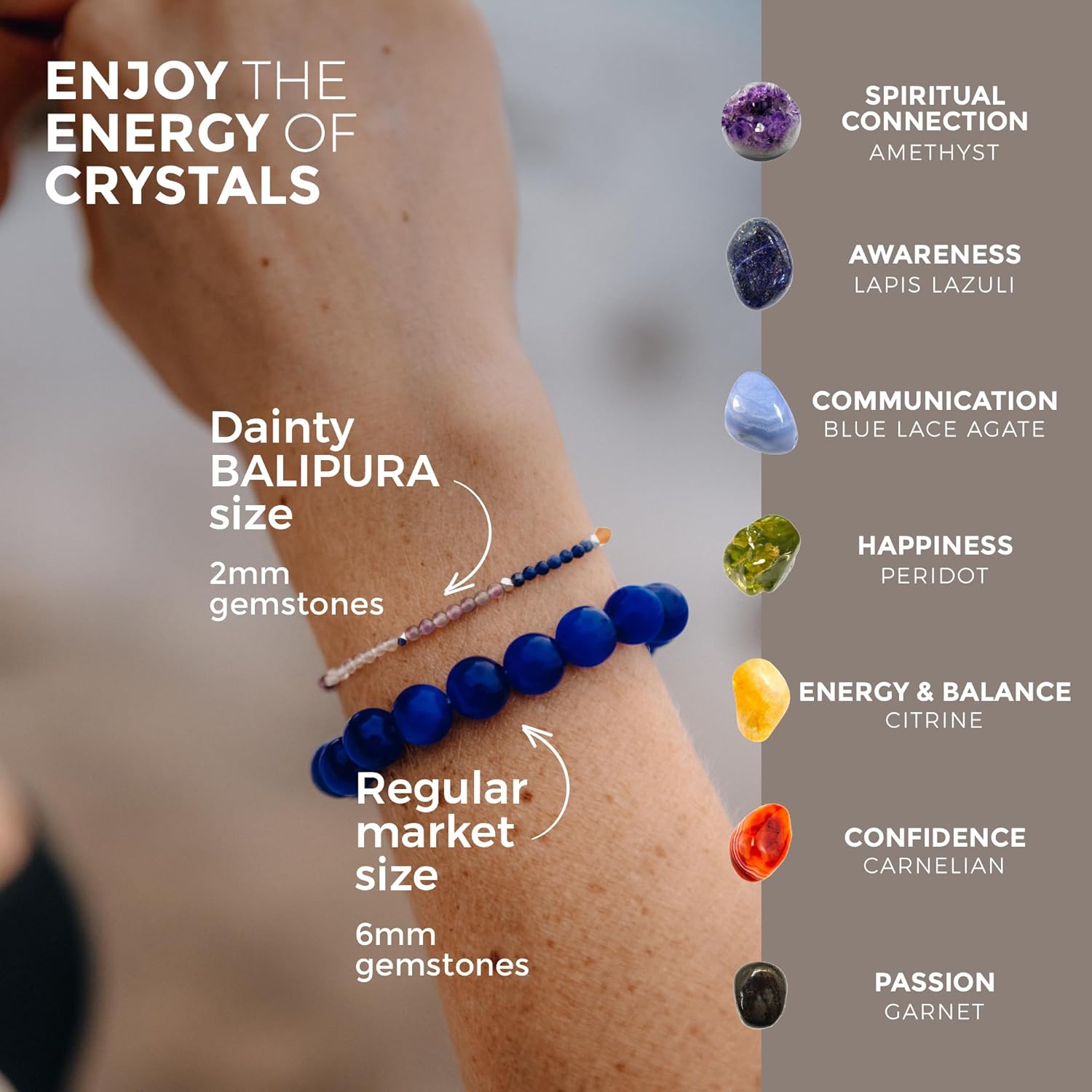 BALIPURA Multi-Chakra Armband für Frauen - Heilkristall & Naturstein Schmuck - Personalisierte Geschenke für Frauen mit winzigen 2mm Perlen in 925er Sterling Silber