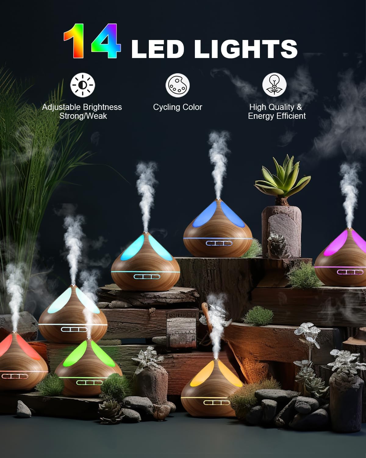 VAAGHANM Aroma Diffuser Diffusoren 500 ml mit 8 ätherischen Ölen, Aromatherapie-Diffusoren, Lufterfrischer, Luftbefeuchter mit Fernbedienung, 4 Timer für Schlafzimmer, Braun