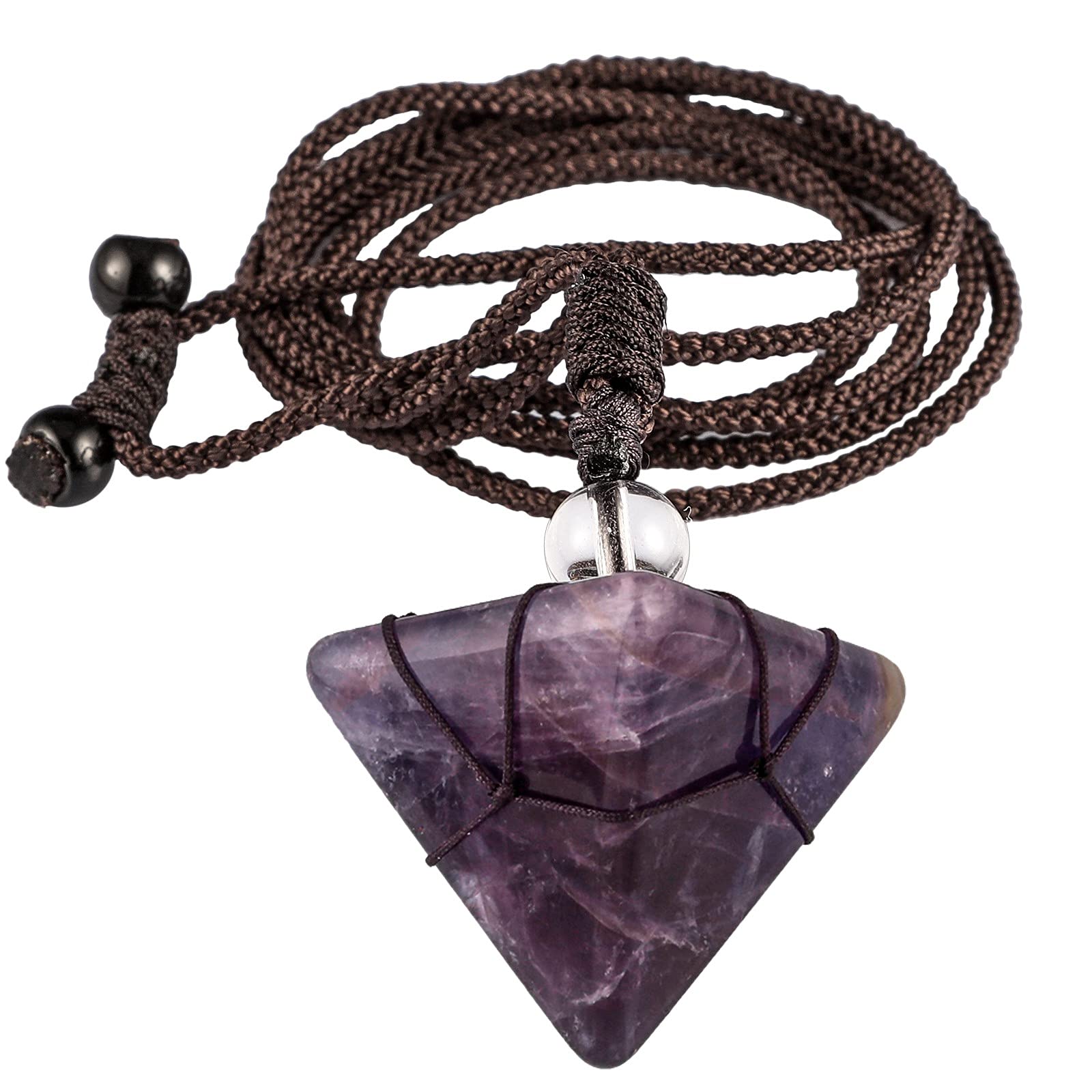 KYEYGWO Stein Pyramide Anhänger für Damen und Herren, Kristall Quarz Spitze Heilung Halskette mit Einstellbare Nylonseil, Reiki Edelstein Pendel Kette Mode Schmuck für Amulett Glücksbringer