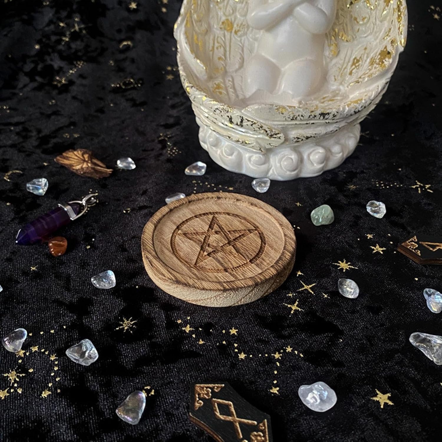 Pentacle Altar Plate - Witch Altar Bowl | Handmade Wooden Pentagram | Vintage Decor Jewellery Tray | Star Candle Holder | Wooden Bowl Pentagram | Altar Vintage Holder for Home Decor, Wedding