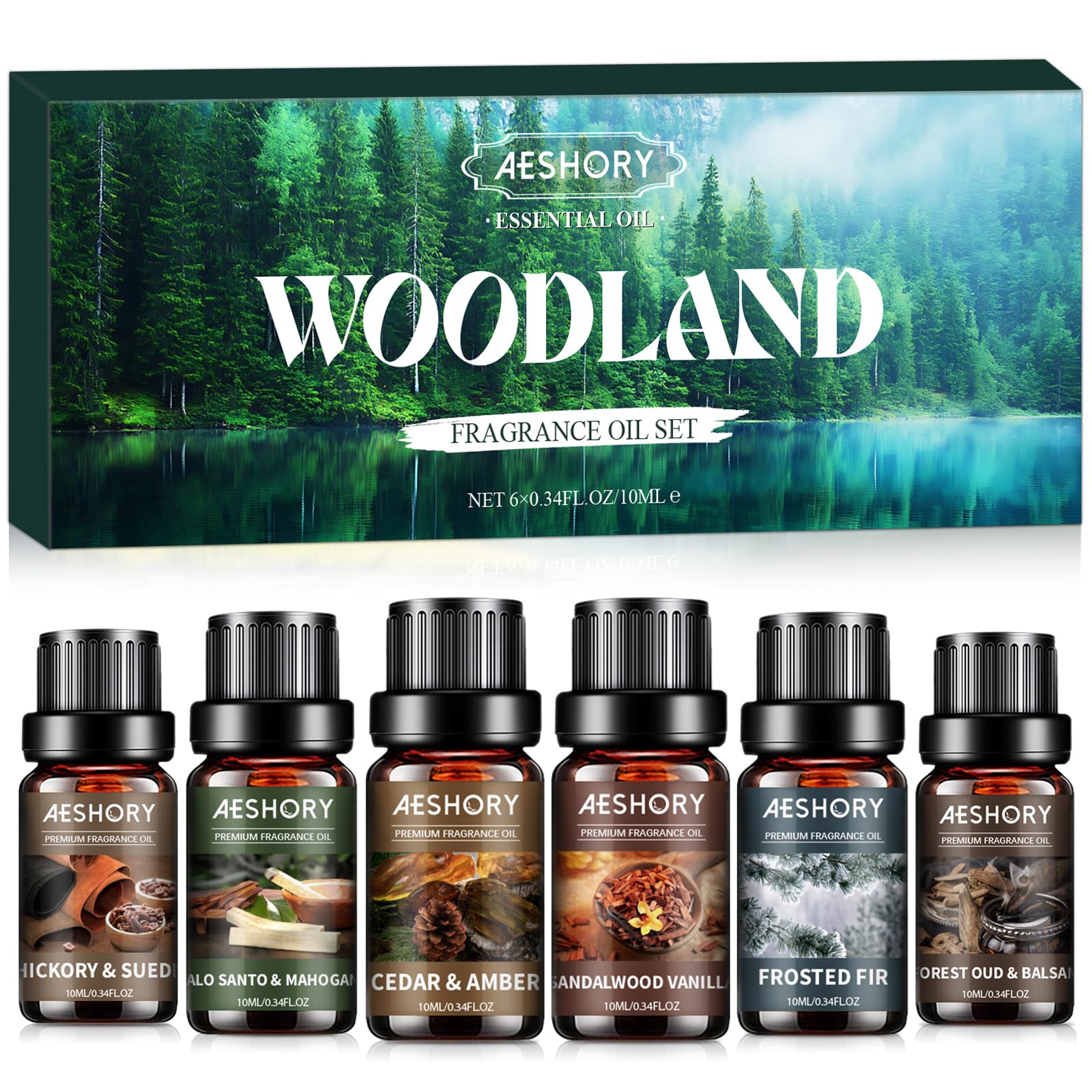 AESHORY Essential Oils Set for Diffuser 6 x 10 ml, 100% Natural Aromatherapy Fragrance Oil, Aroma Oil Gift Set for Soap, Candles, Humidifier, Spa - Lavender, Mint, Tea Tree, Sweet Orange, Eucalyptus