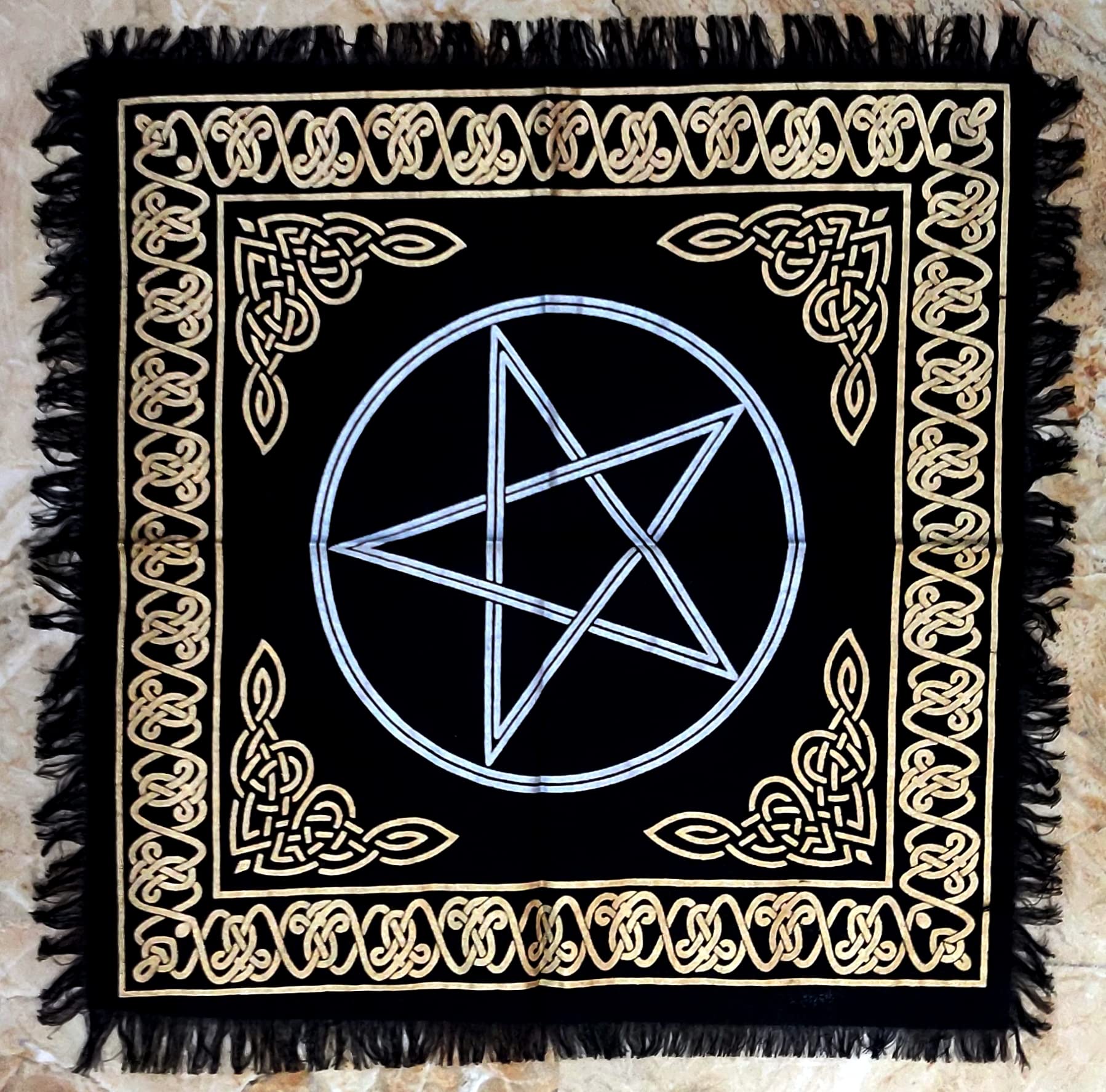INDACORIFY Altar Tablecloth with Fringe Old Tarot Witchcraft Spread Tablecloth Meditation Spiritual Holy Cloth 18 x 18 Inches (Golden Snake)