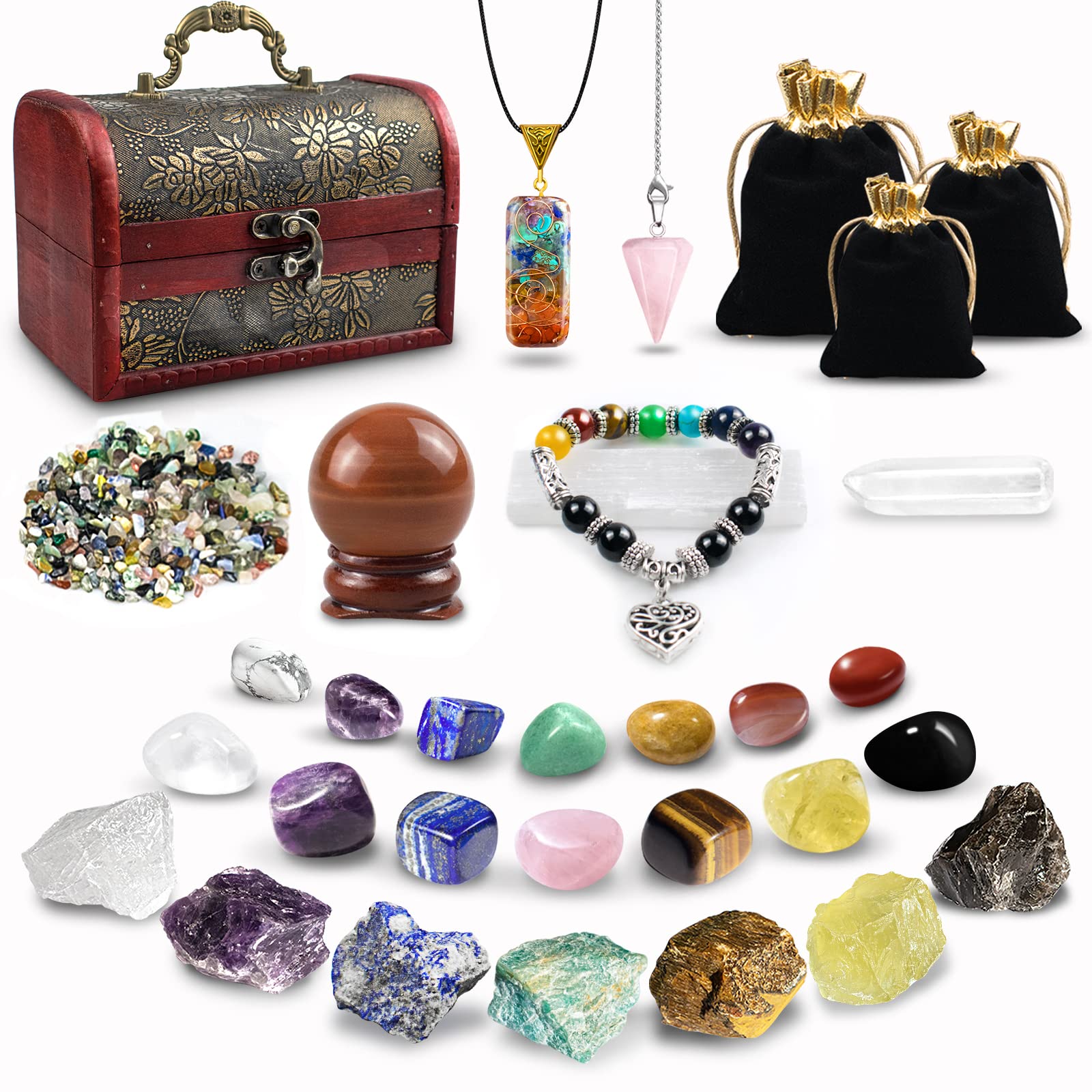 21 Stück Kristalle Steine Set,Kristall Heilsteine,Heilkristalle Edelsteine 7 Kristallen,7 Chakra-Stein und Pyramide mit Stoffbeutel für Meditation,Adventskalender,Reiki,Energieausgleich