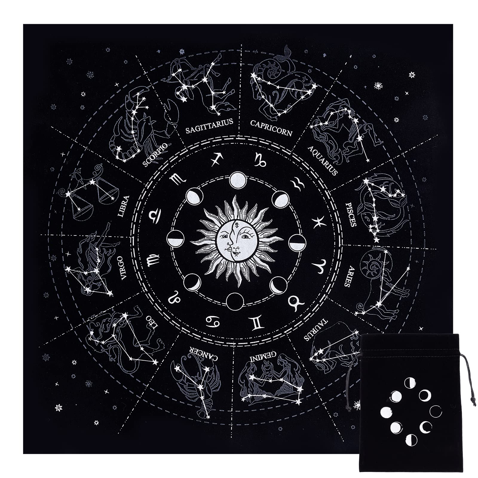 CREATCABIN Altartuch Mond Sonne Stern Pentagramm Himmlisches Tarot-Deck Spiritueller Wandteppich Tischdecke Macht Heiliges Tuch Astrologie Für Wahrsagen Premium-Hexereizubehör Pagan 19.29x19.29 cm