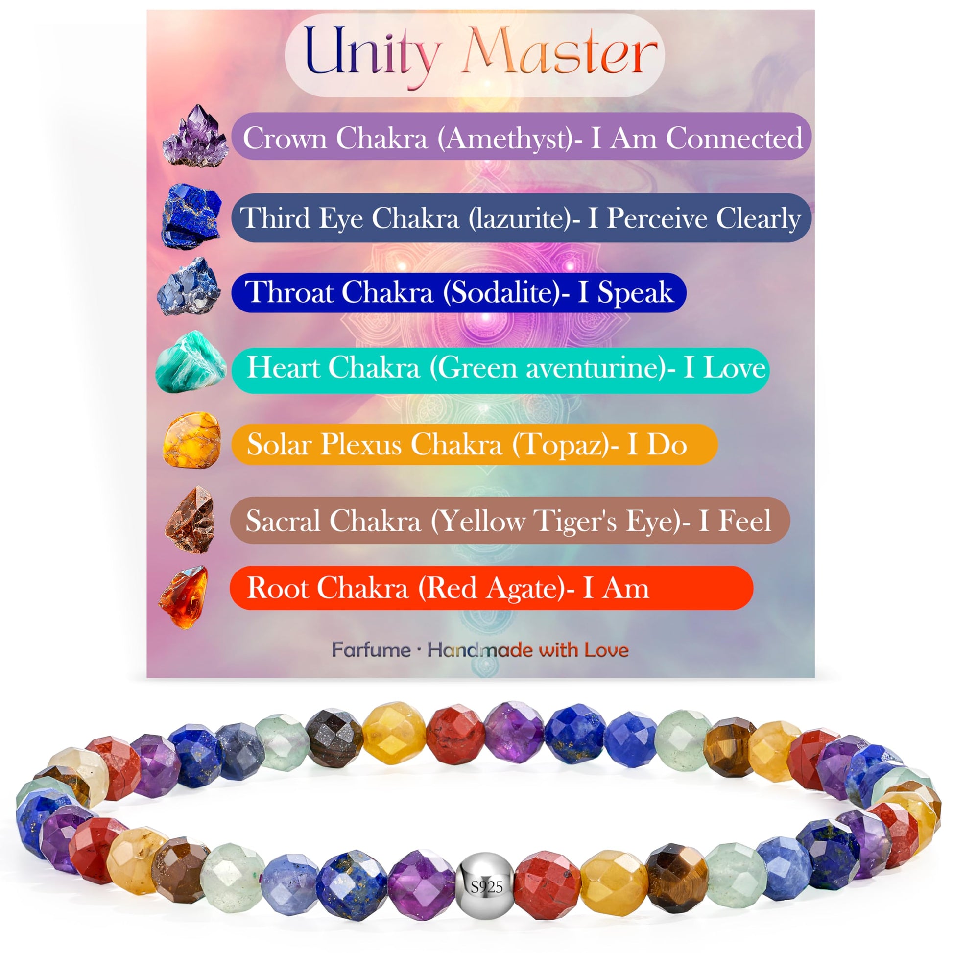 Gemstone Beads Bracelet for Women, 4 mm Crystal Silver 925 Natural Stone Jewellery Elastic Bracelets Women, Chakra Spiritual Charms Bracelets Gifts