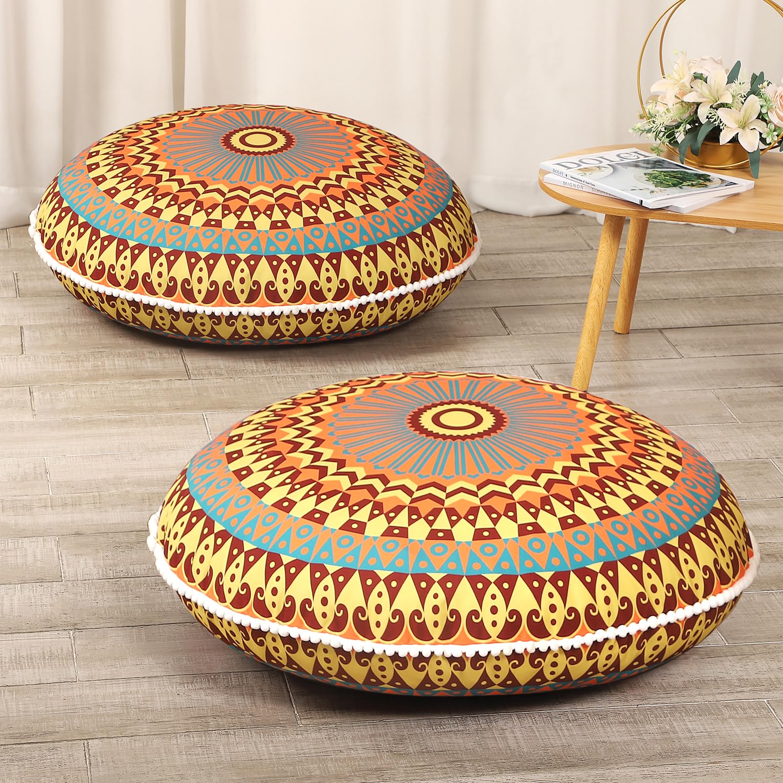 32 inches Meditation Floor Cushion for Adults, Round Large Thick Floor Pillow, Memory Foam Filling, Navy Blue