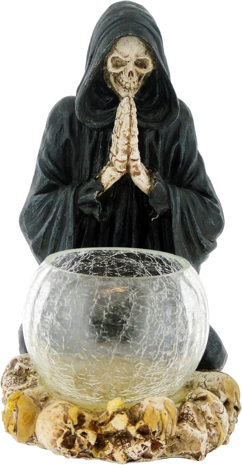 Nemesis Now Teelichthalter mit Gebetskerze, 24 cm, Schwarz