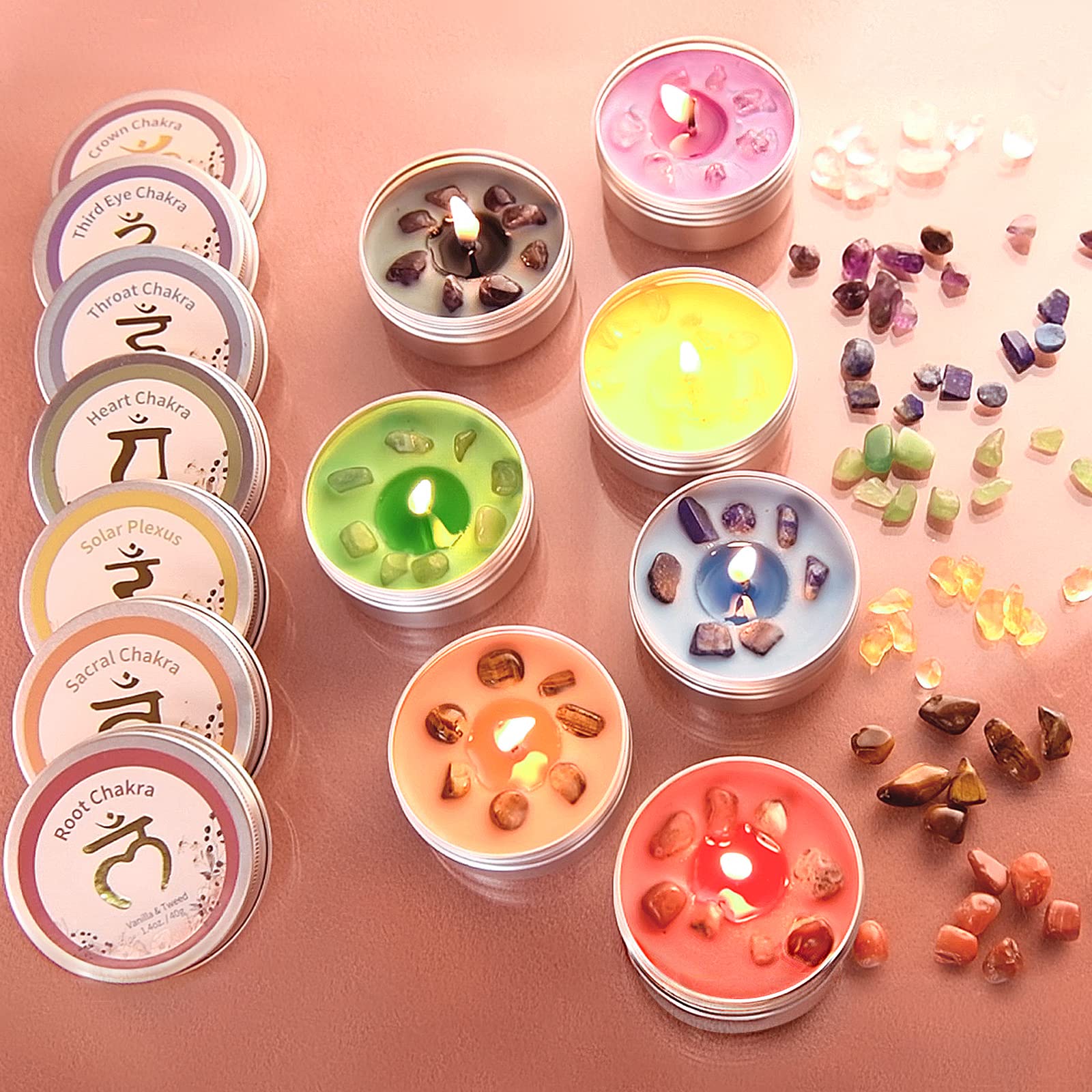 Inspireyes Chakra Kerze mit Premium-Kristall und Heilsteinen, Meditations-Duftkerzen, Geschenkset für Frauen, Stressabbau, spirituelle Dekoration, Yoga, Aromatherapie, 7er-Set, Schwarz