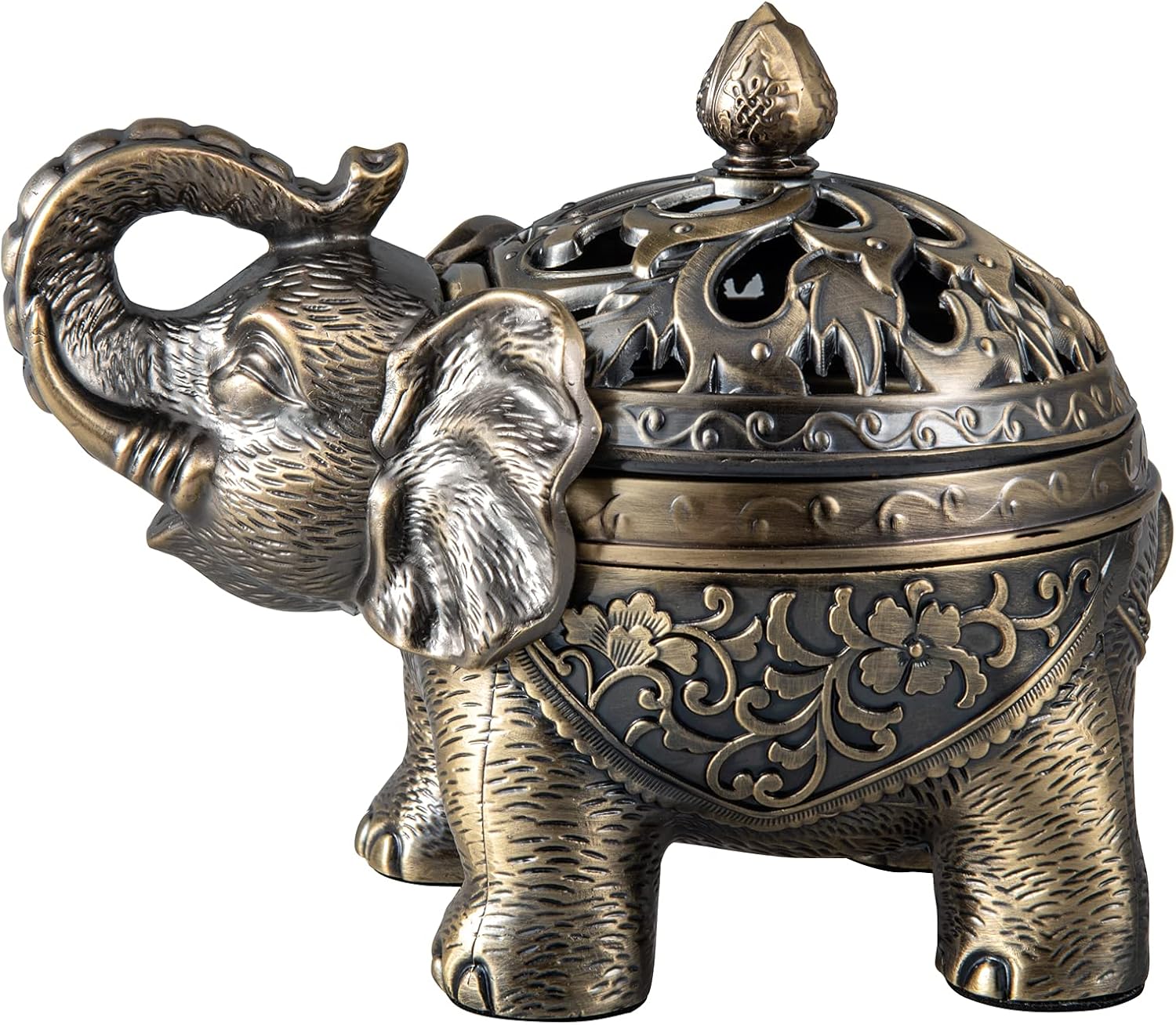 Feyarl Räuchergefäß Vintage Räucher- Elefant Metall Weihrauchbrenner Räucherstäbchenhalter mit Deckel für Hause Büro Yoga Dekoration