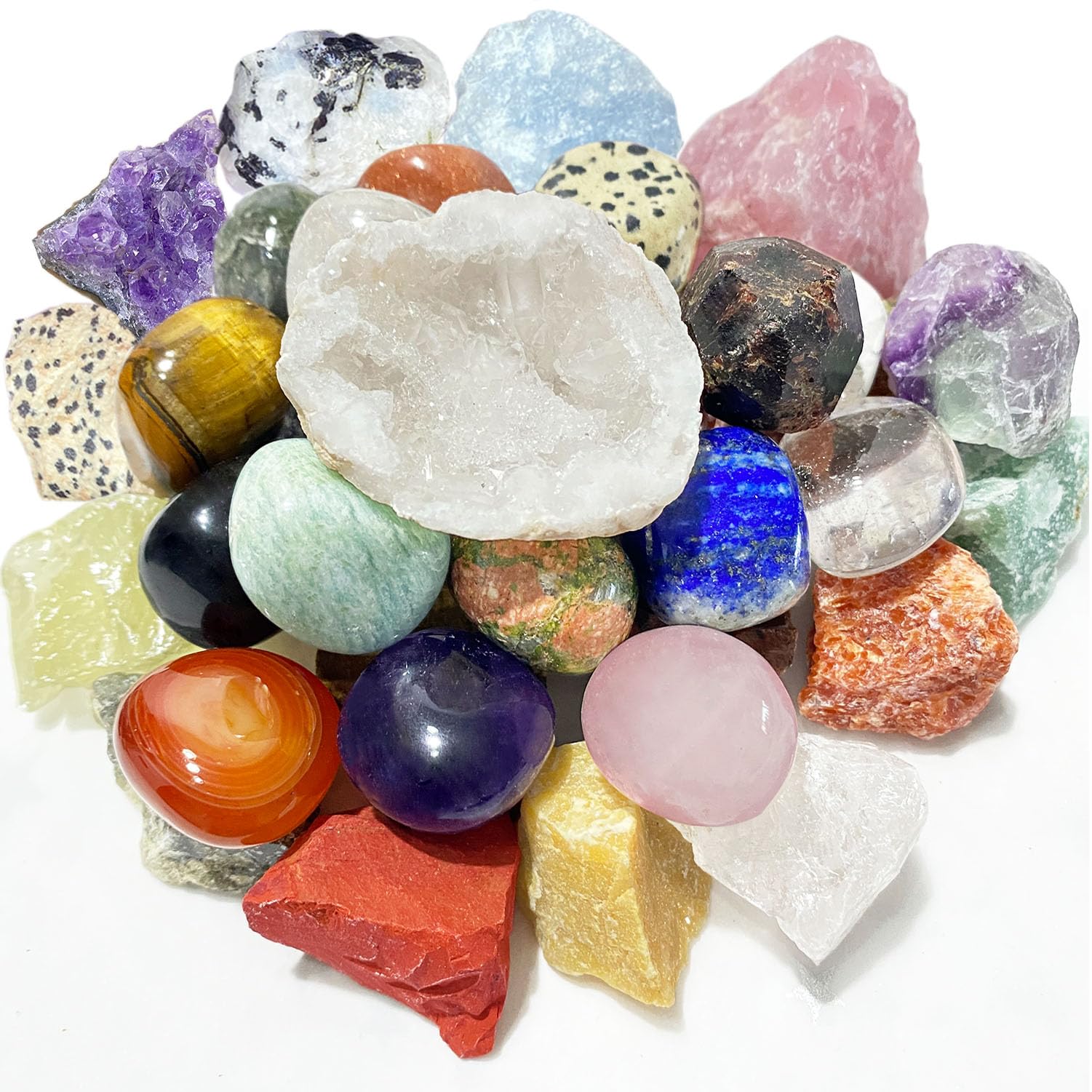 32 Natural Crystals and Healing Stones with Guide, Real Raw Crystals Set for Crystal Healing, Chakra, Meditation, Home Decor, Bulk Rough Stone Collection