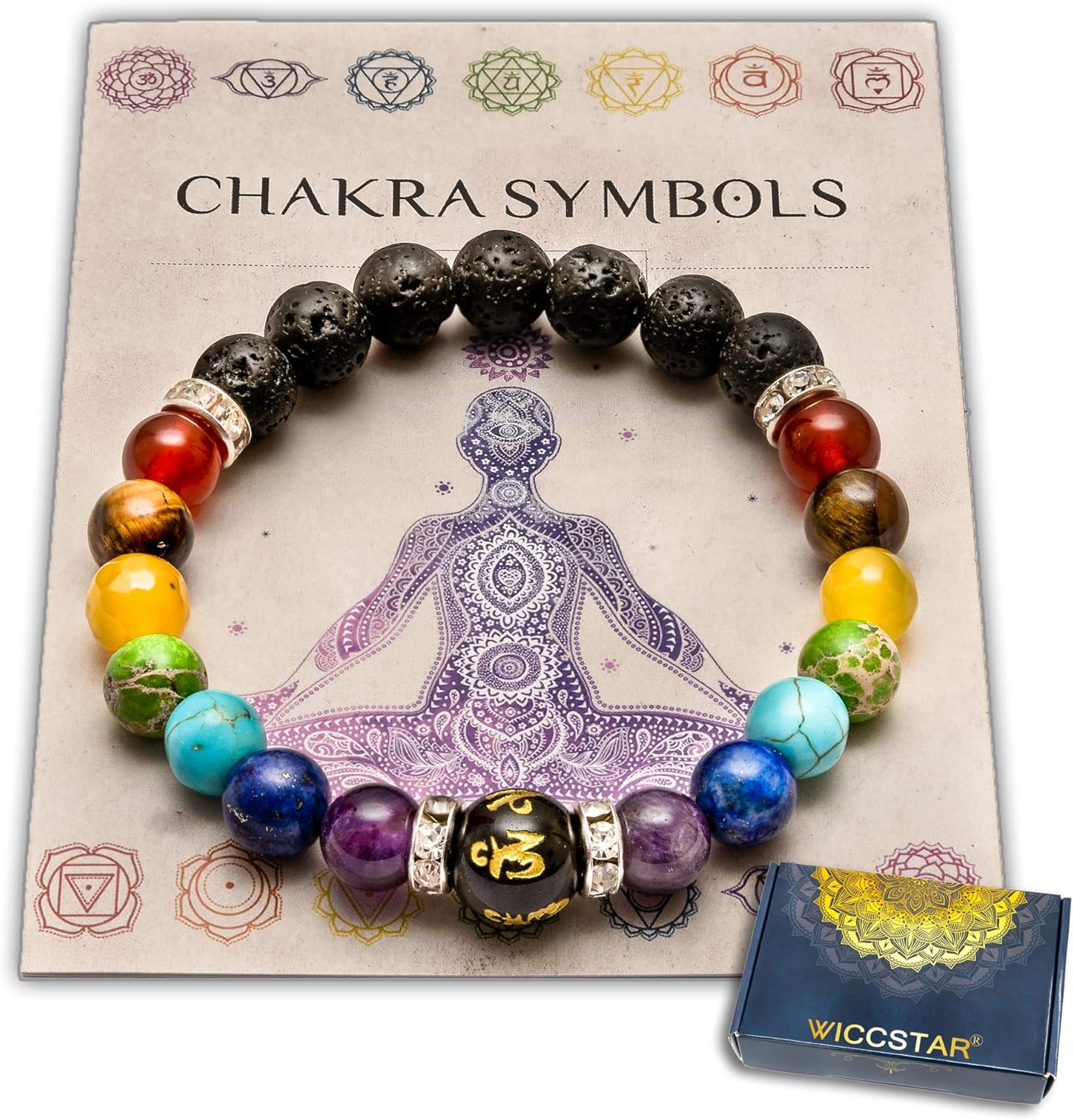 WICCSTAR Doppelt Chakra Armband mit Schmuckbeutel & bedeutung Karte