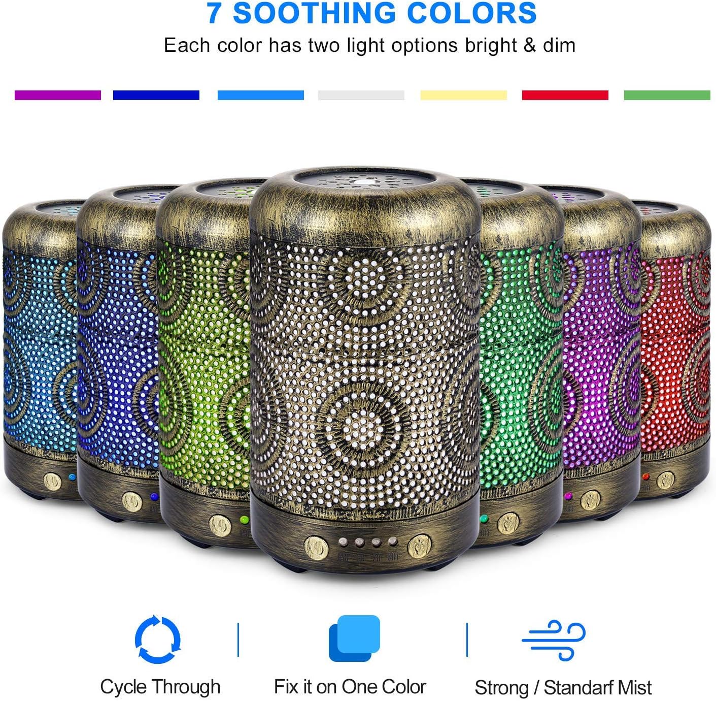 SALKING Aroma Diffuser Luftbefeuchter Humidifier, Handgefertigt Metall Diffusor für ätherische Öle, Automatisch Power-Off, 7 Farbe Licht Vintage Aromatherapie für Baby, Zuhause Büro oder Yoga