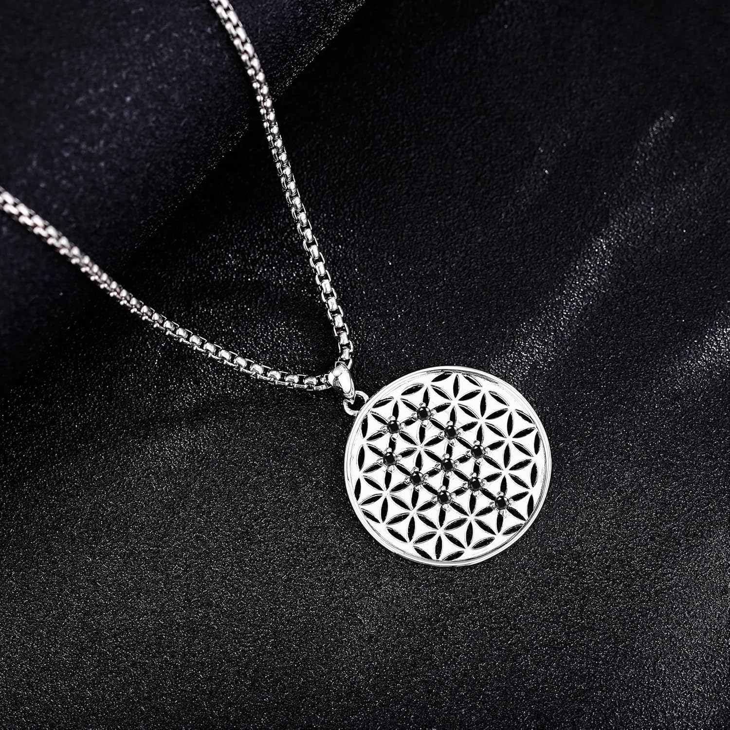 HUKKUN Blume des Lebens Halskette Sterling Silber Heilige Geometrie Halskette Blume des Lebens Schmuck Geschenk für Männer