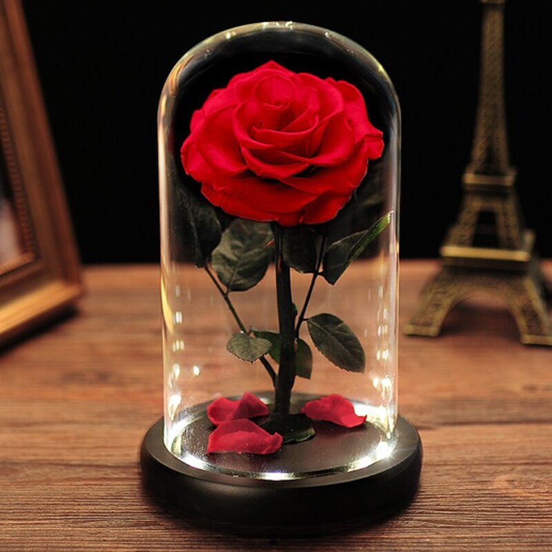 Red Eternal Roses with Light In Glass