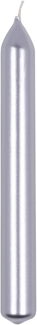 Set Smooth Varnished Taper Candles / Silver / Pack of 10 / 17 x Diameter 2 cm Unperfumed / Cylindrical / Table Candles for Decoration in the Living Room, Bathroom / 6 Hours Burning Time