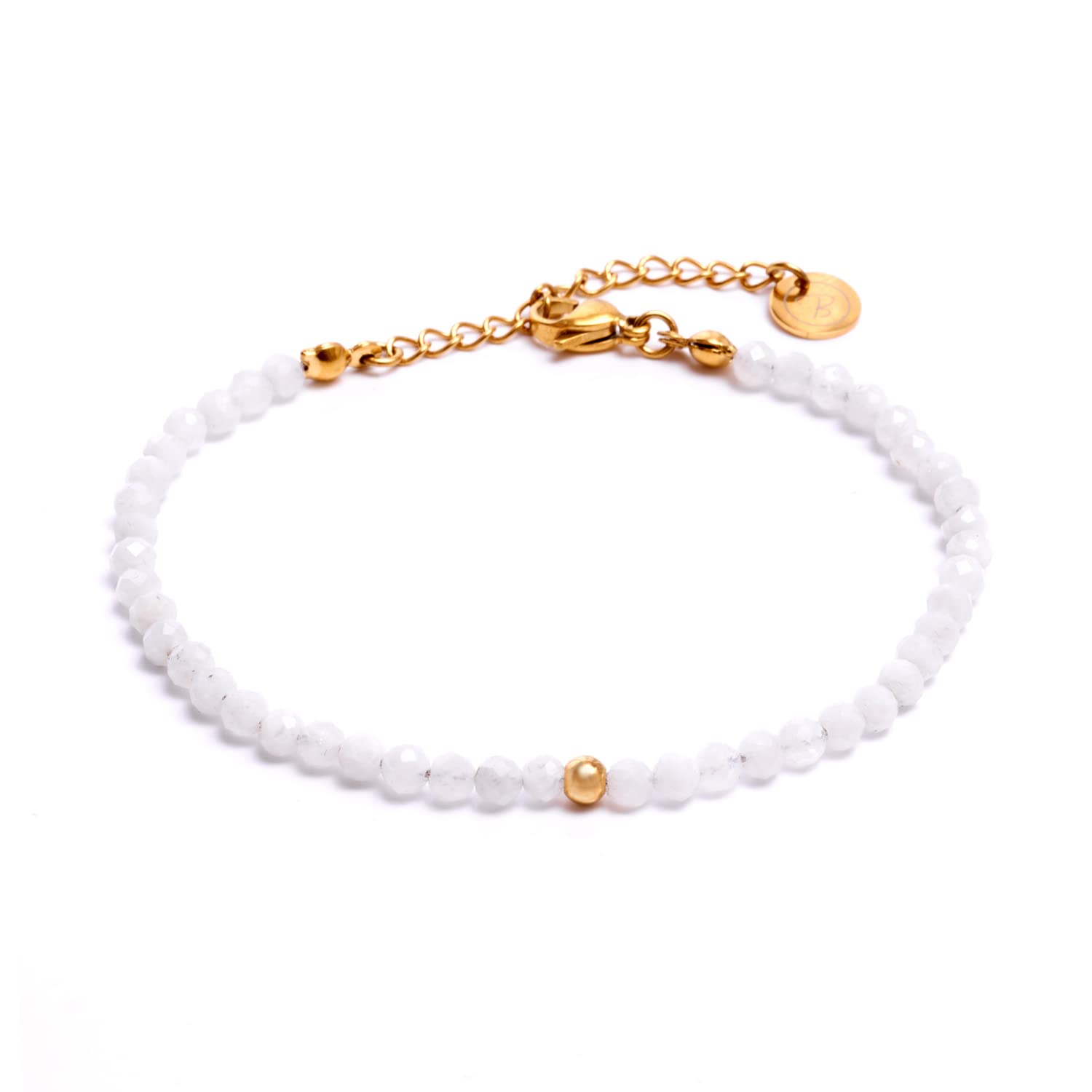 BERGERLIN Echtes Naturstein Perlenarmband - Naturstein geprüft in Deutschland, mit 925 Sterling Silberperle oder vergoldeter Perle - Mit Verschluss und Echtheitszertifikat, für Damen und Herren