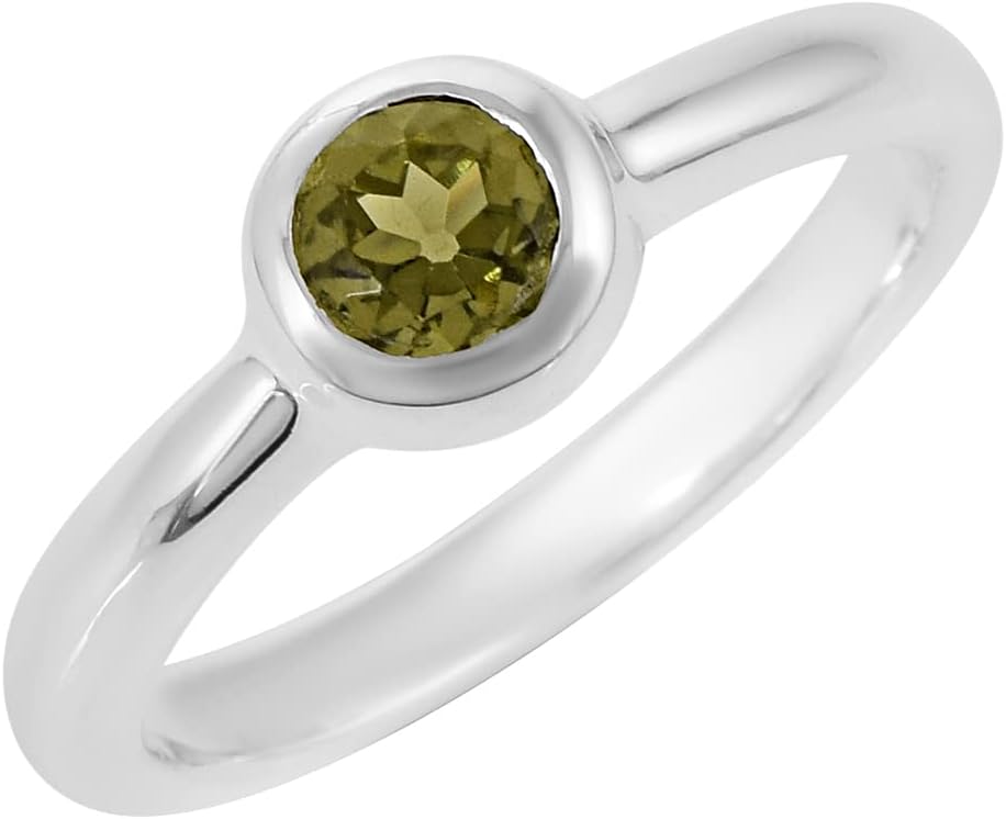 Moldavite Damen-Ring, massives 925er Sterlingsilber, FSJ-5747