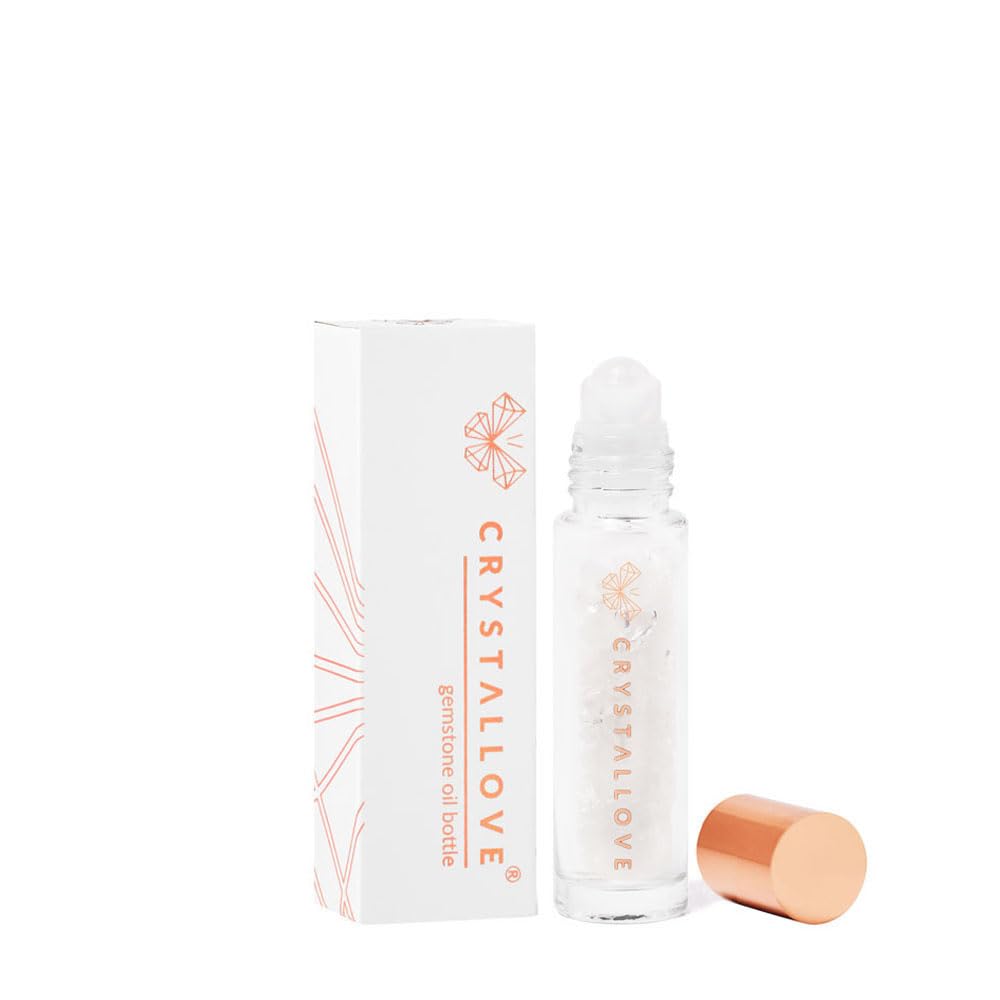 Crystallove Ölflasche 10 ml — Bergkristall - Rollon Ölkristalle für Öle, Duftstoff, Kosmetika, Massagen - Glasflaschen für Ätherisches Öl - Roller - Nachfüllbarer Glasroller