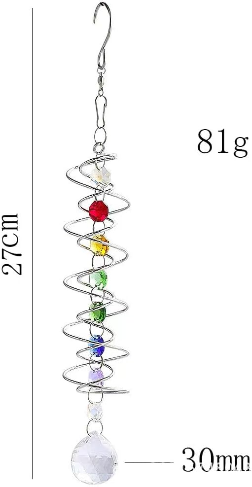 Sonnenfänger Kristall, Rotierendes Kristall Windspiel, Sonnenfänger Fenster, Kristalle zum Aufhängen mit Doppelspirale, für Lnnen- und Außenbereich