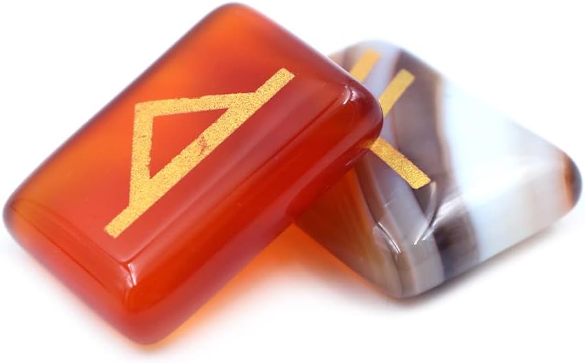 WANGCL 25pcs Red Jasper Rune Stones Tumbled Gemstone Carved Rune Words for Fortune Telling Crystal Healing Reiki