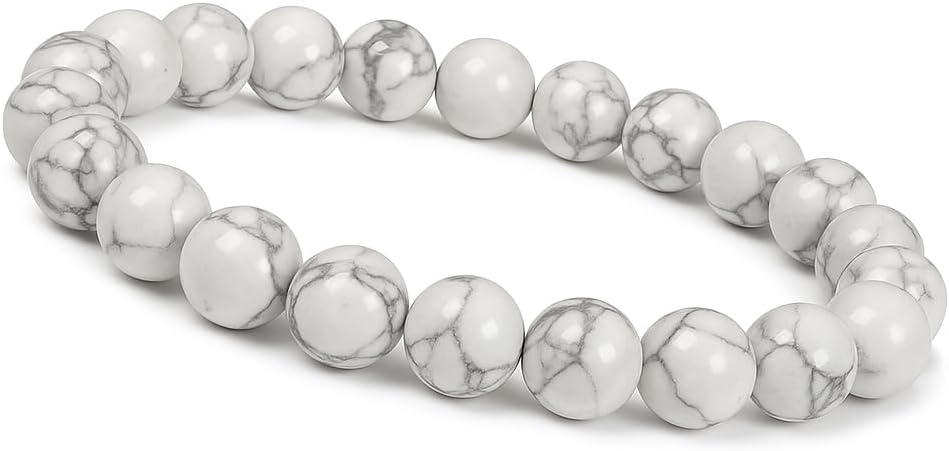 Chakra Bracelet White Turquoise (Howlite) - 8 mm Natural Stone Bead Bracelet Elastic - Handmade Healing Stone & Energy Bracelet - Women Men Kids Made in Germany, howlite, Turquoise
